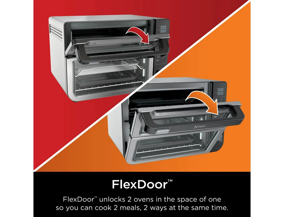 Restored Ninja 10-in-1 Air Fryer, Double Door Toaster Oven with FlexDoor, FlavorSeal & Smart Finish, Rapid Top Convection and Air Fry Bottom, Bake, Toast, Air Fry, Pizza and More, Stainless Steel, DCT400 (Refurbished)