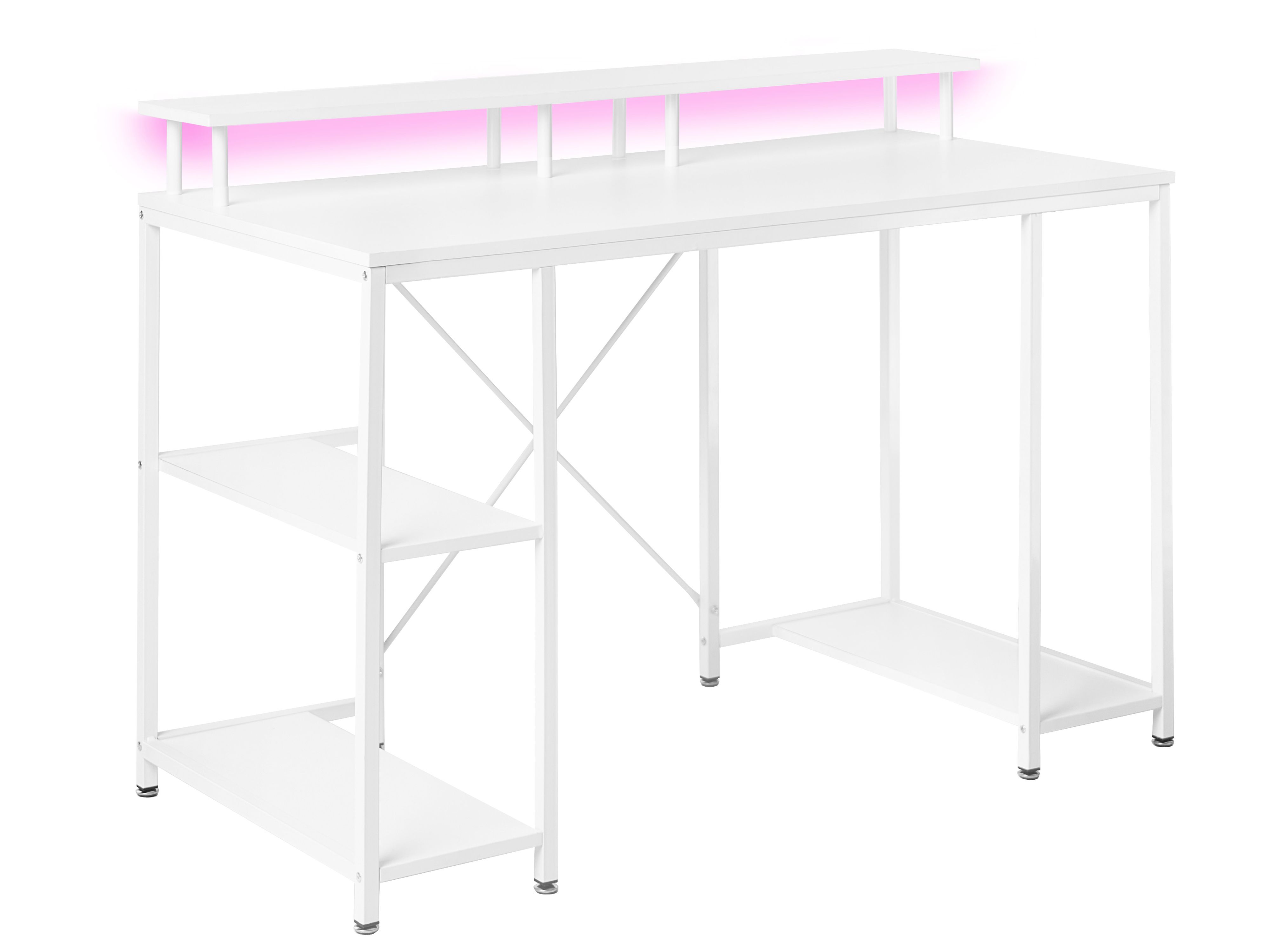 Gaming Desk CADDO White 120 cm 60 cm with Shelves LED