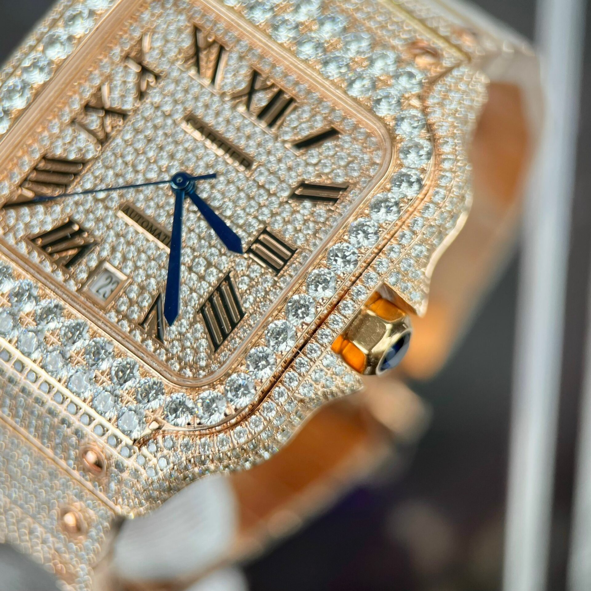 Cartier Santos Men s Full Diamond Replica Watch Highest Quality 39.8mm - Top club