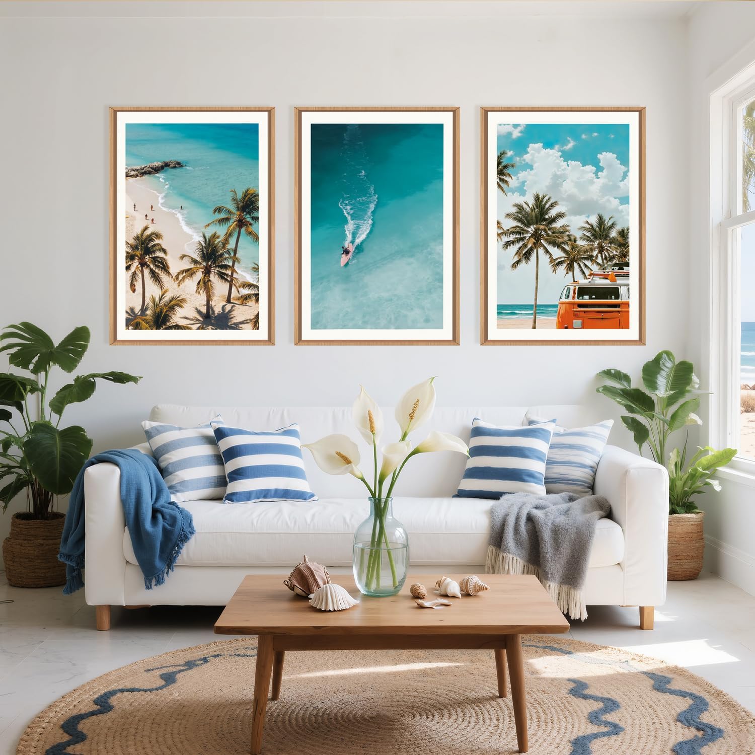 LHIUEM Large Nature Surfboard Beach Framed Canvas Wall Art,Summer Ocean Surfing Wall Decor,Palm Trees Wall Painting,Modern Picture Artwork for Living Room,Bedroom,Dining Room,Office -16