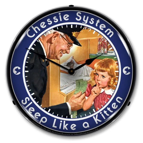 Collectable Sign and Clock Chessie Sleep Like a Kitten LED Lighted Premium Wall Clock