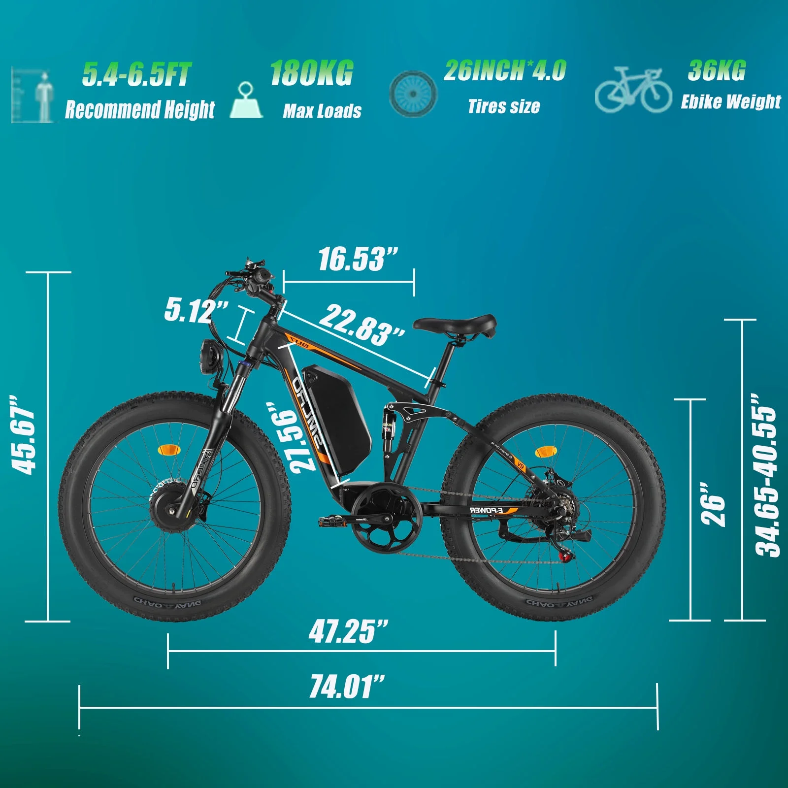 5000w Peak Dual Motor Electric Bike, 26" Fat Tire Shimano 21 Speed 45 MPH Commuter Mtb, 60V 25AH Front Suspension Ebike - Image 22