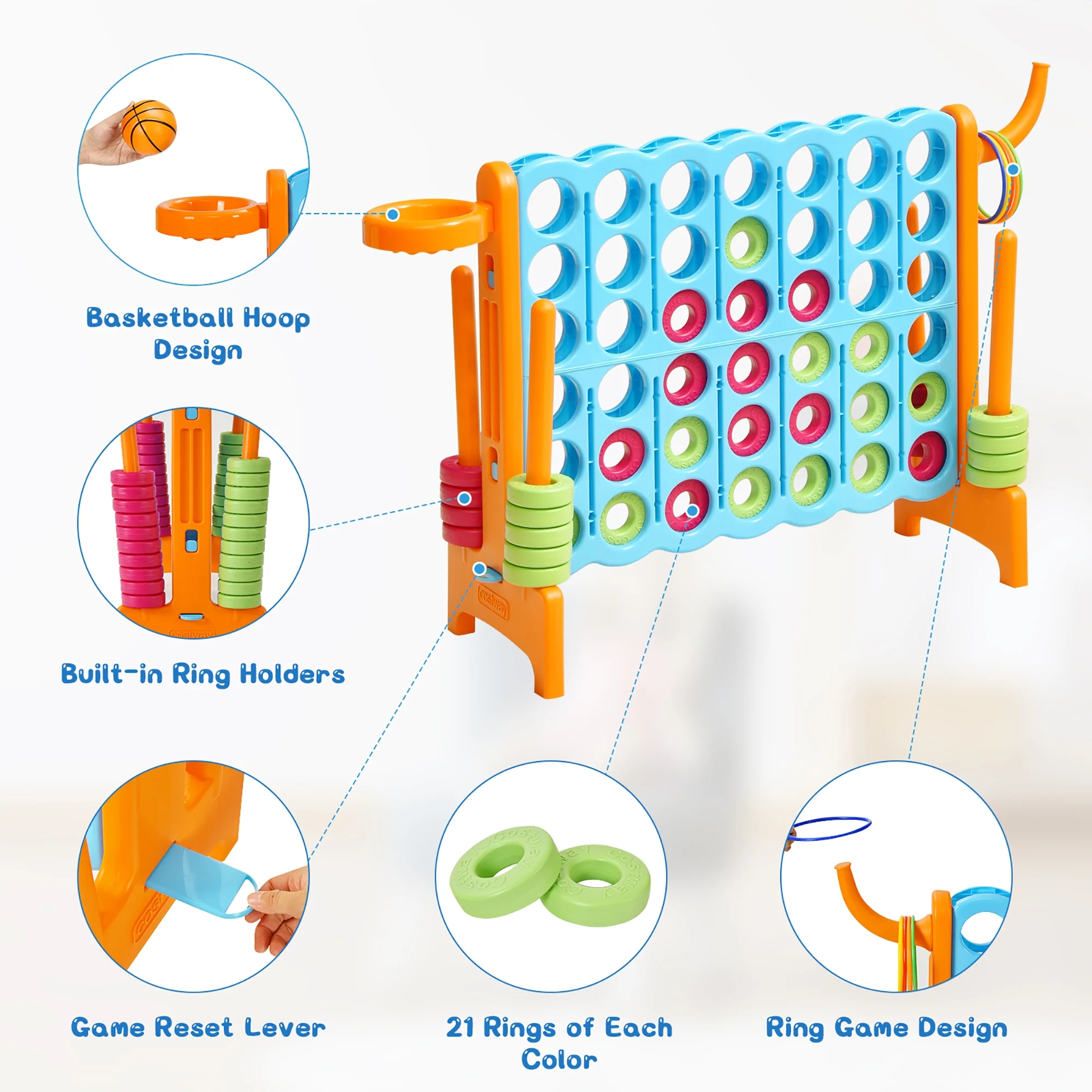 Costway Giant 4 in A Row Jumbo 4-to-Score Game Set W/Storage Carrying Bag for Kids Adult - Image 27
