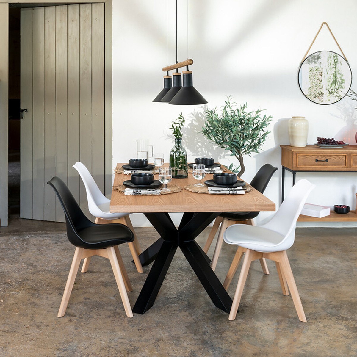 Set of 6 chairs "Baya" Beech, teal blue