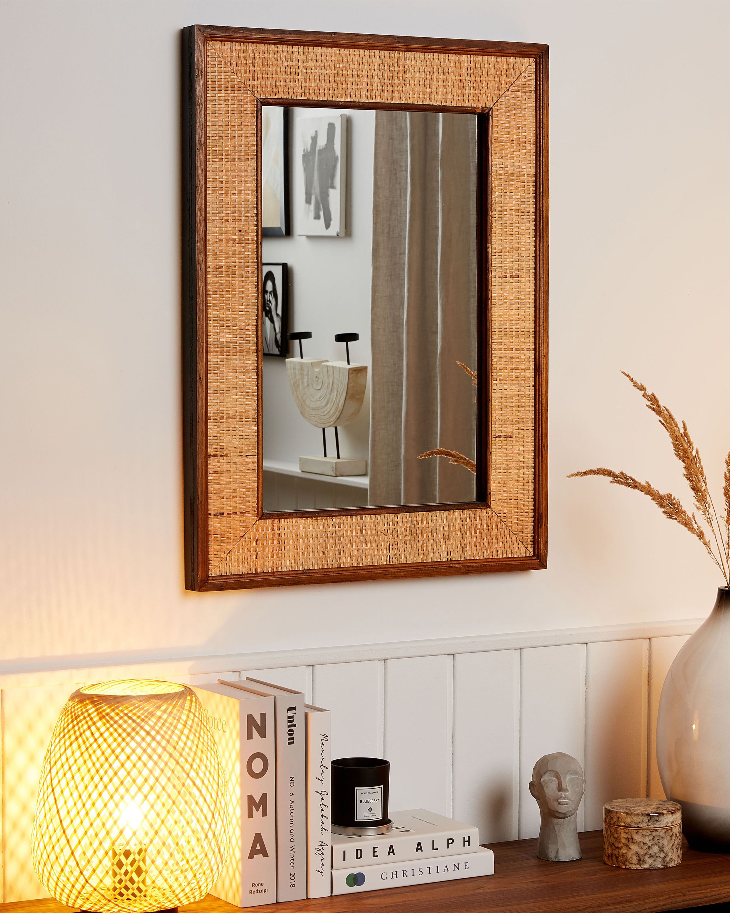 Wall Mirror IGUALA 54 cm 74 cm Bamboo Natural Ash Wood