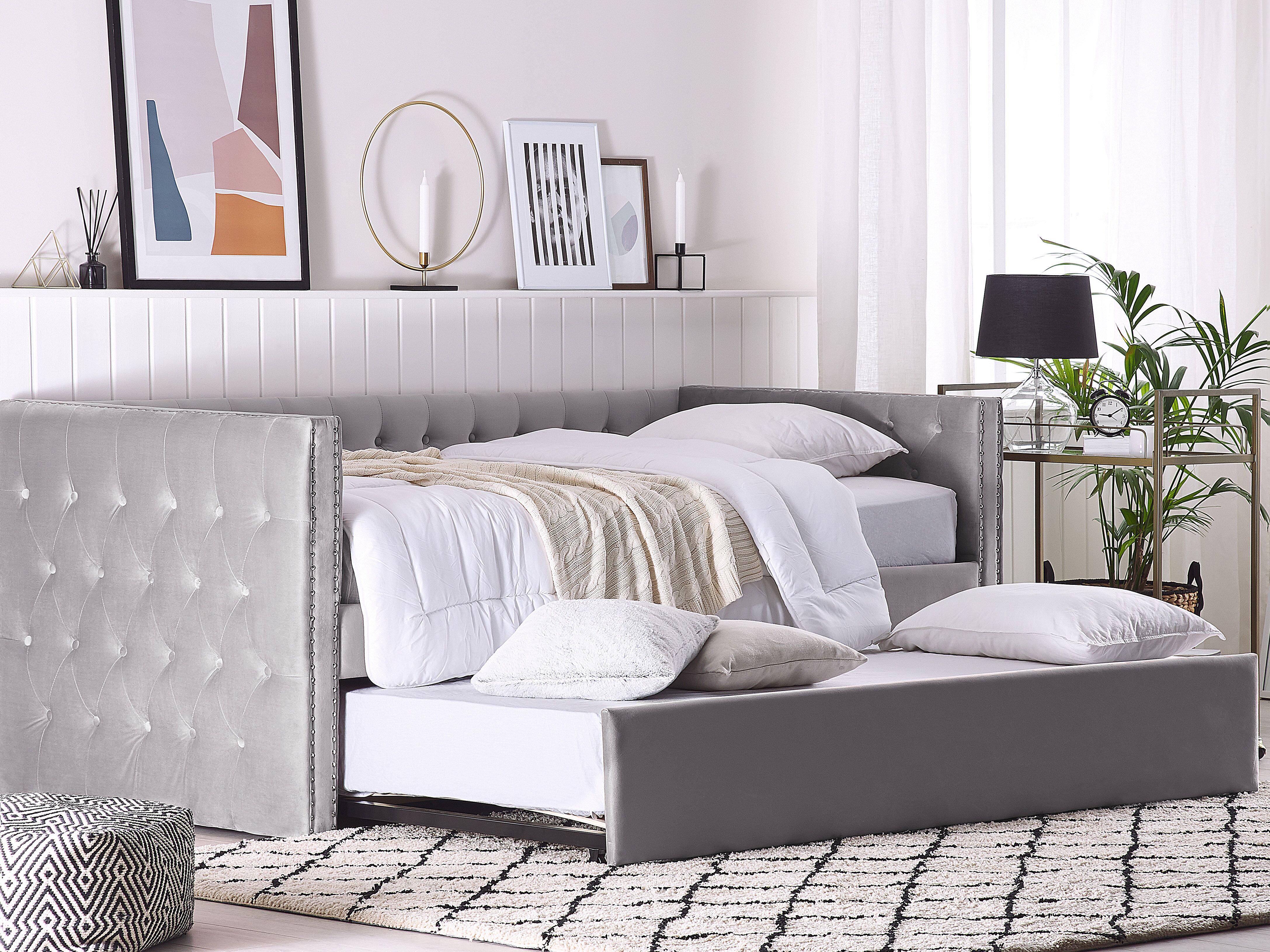 Trundle Bed Velvet GASSIN 90 x 200 cm (EU Single) Grey