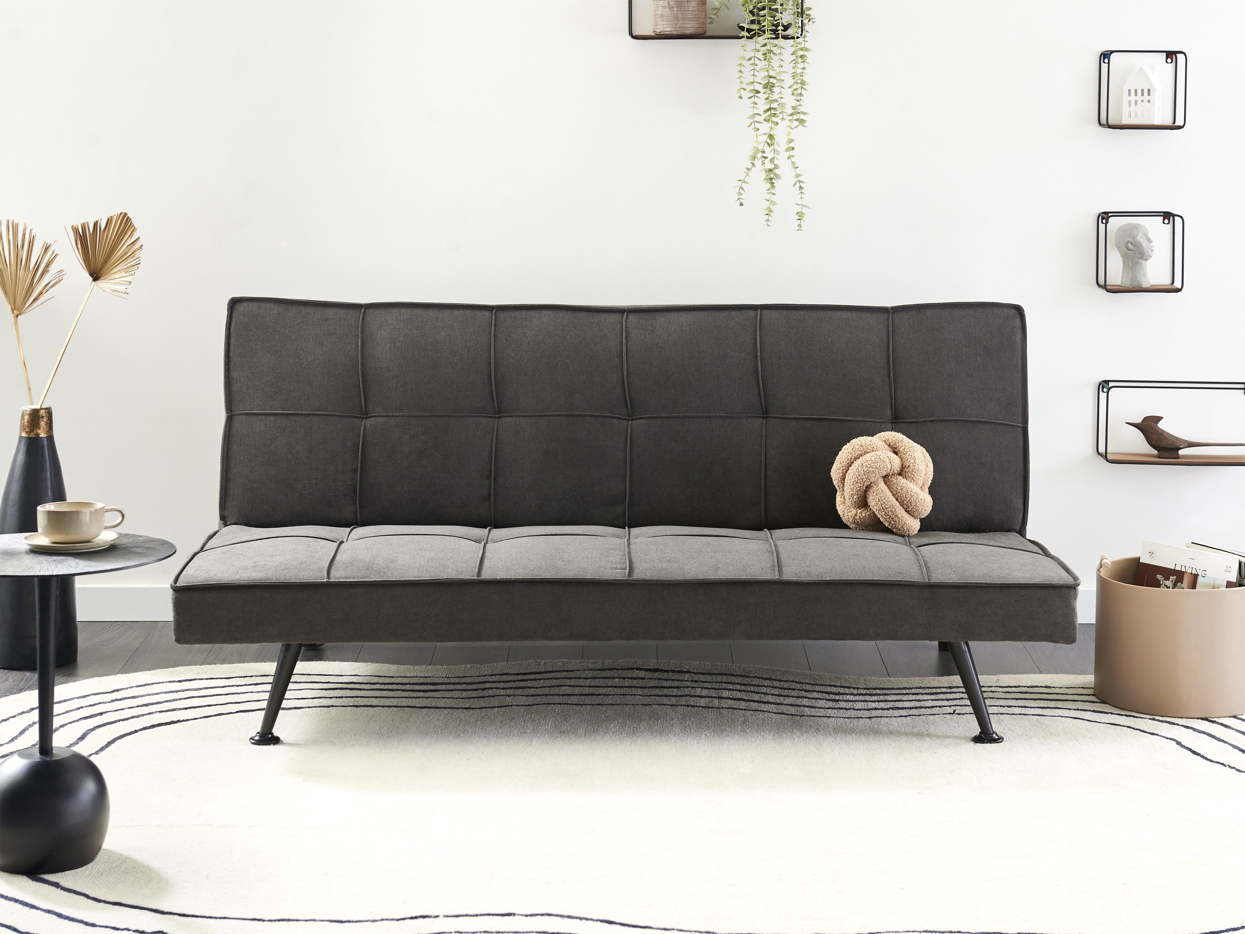 Sofa Bed 3 Seater HASLE Fabric Dark Grey