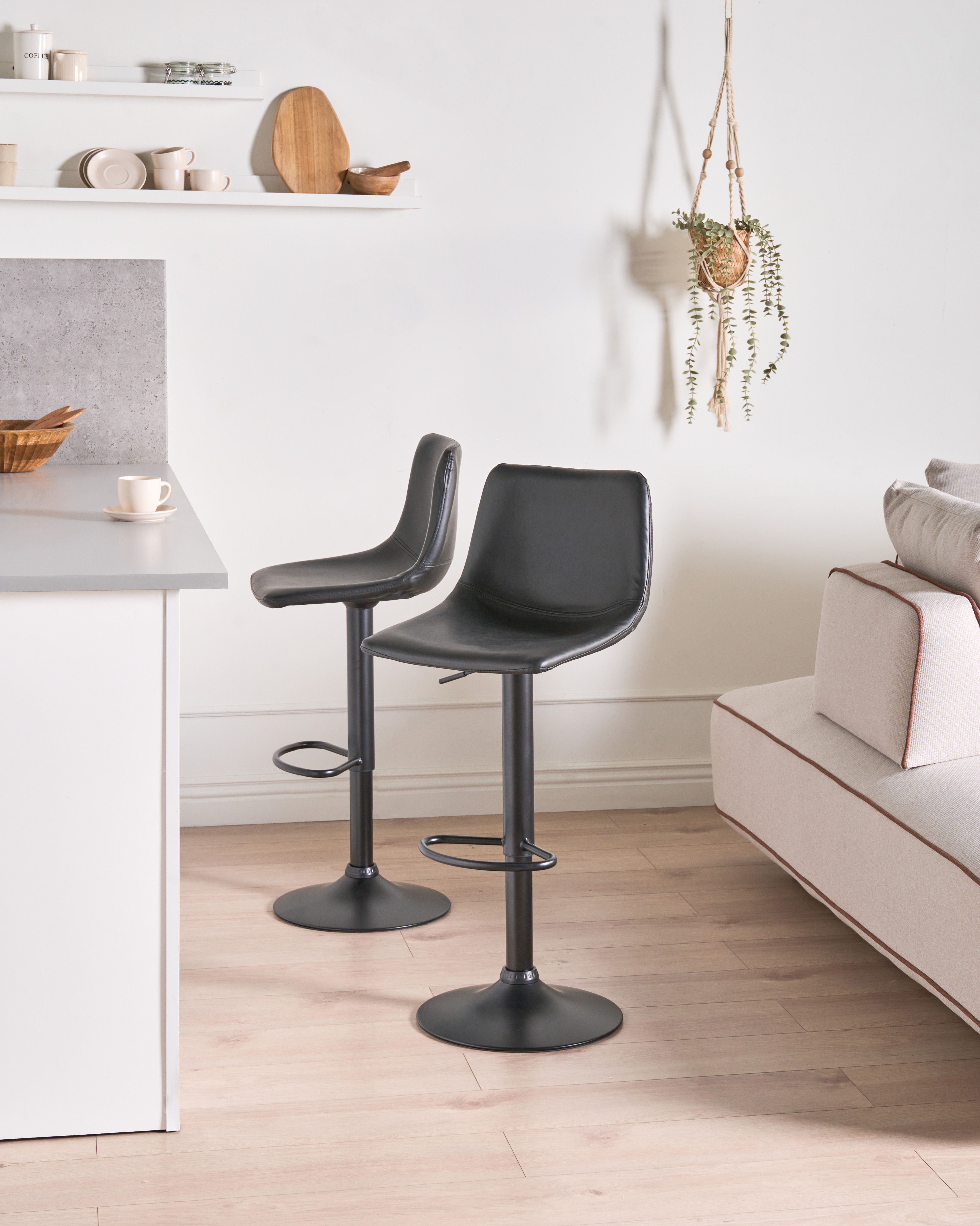 Set of 2 Bar Stools LEBRIJA Faux Leather Swivel Black