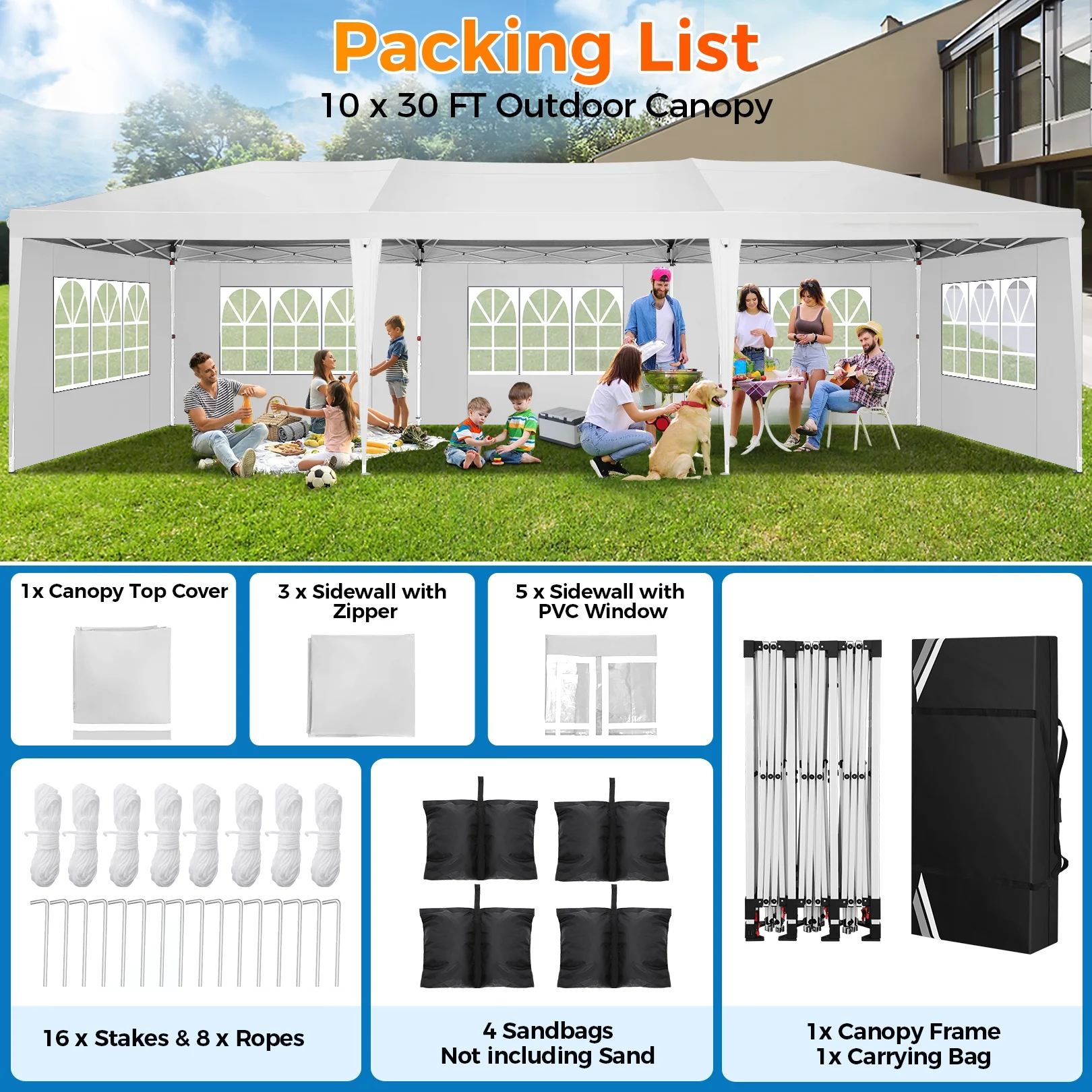 SANOPY 10'x10' EZ Pop Up Canopy Tent Outdoor Party Instant Shelter Portable Folding Beach Canopy with 4 Sandbag & Carrying Bag, Black - Image 37