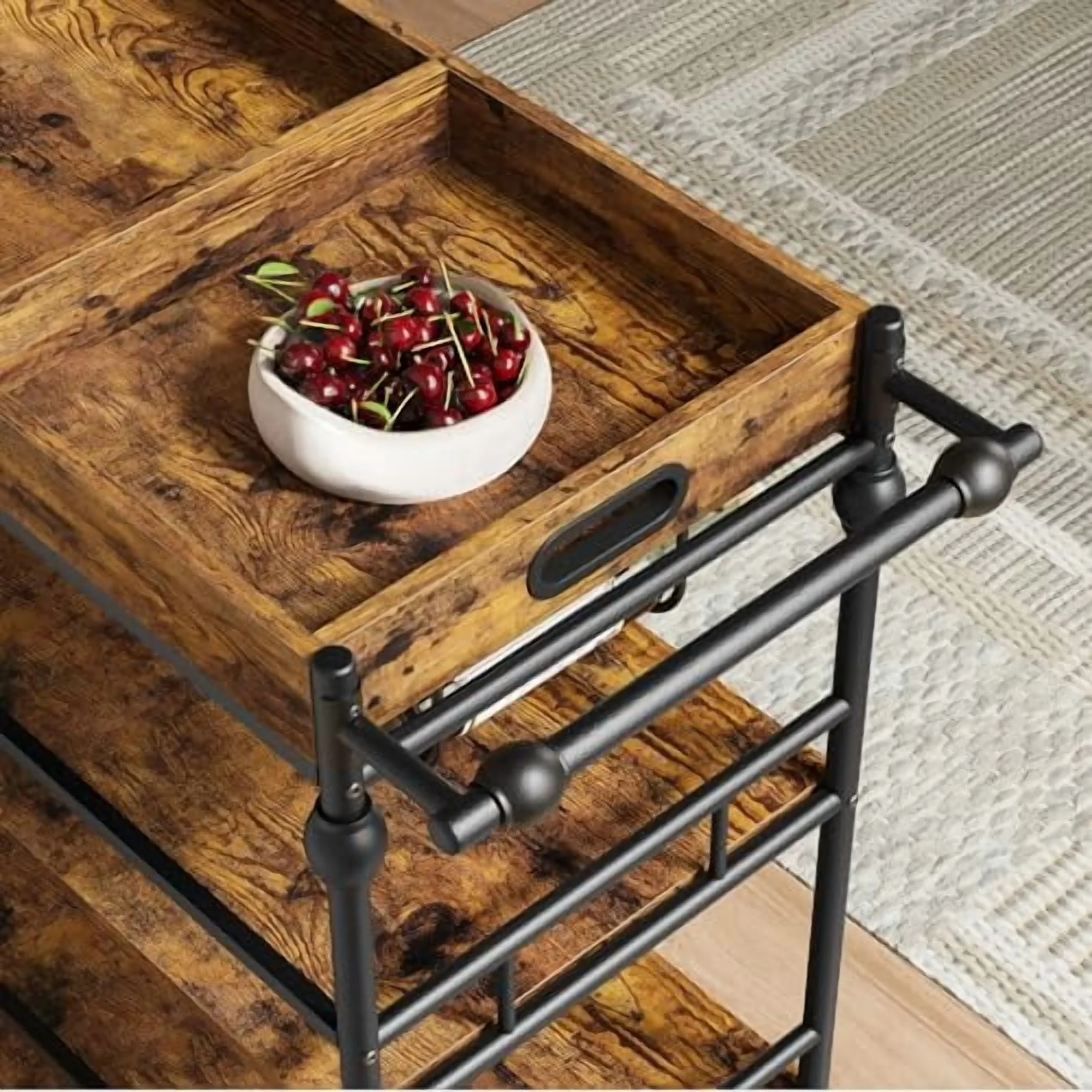 IDEALHOUSE Bar Cart, Bar Carts for The Home, 3 Tier Bar Cart with Wheels, Portable Home Bar & Serving Carts, Rolling Cart with Wine Rack and Removable Tray for Living Room, Kitchen