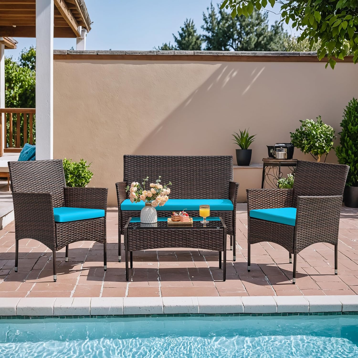 4-Piece Patio Rattan Wicker Furniture Set - T-LCRF834M18 - Image 15 4-Piece Patio Rattan Wicker Furniture Set - T-LCRF834M18 - Image 15
