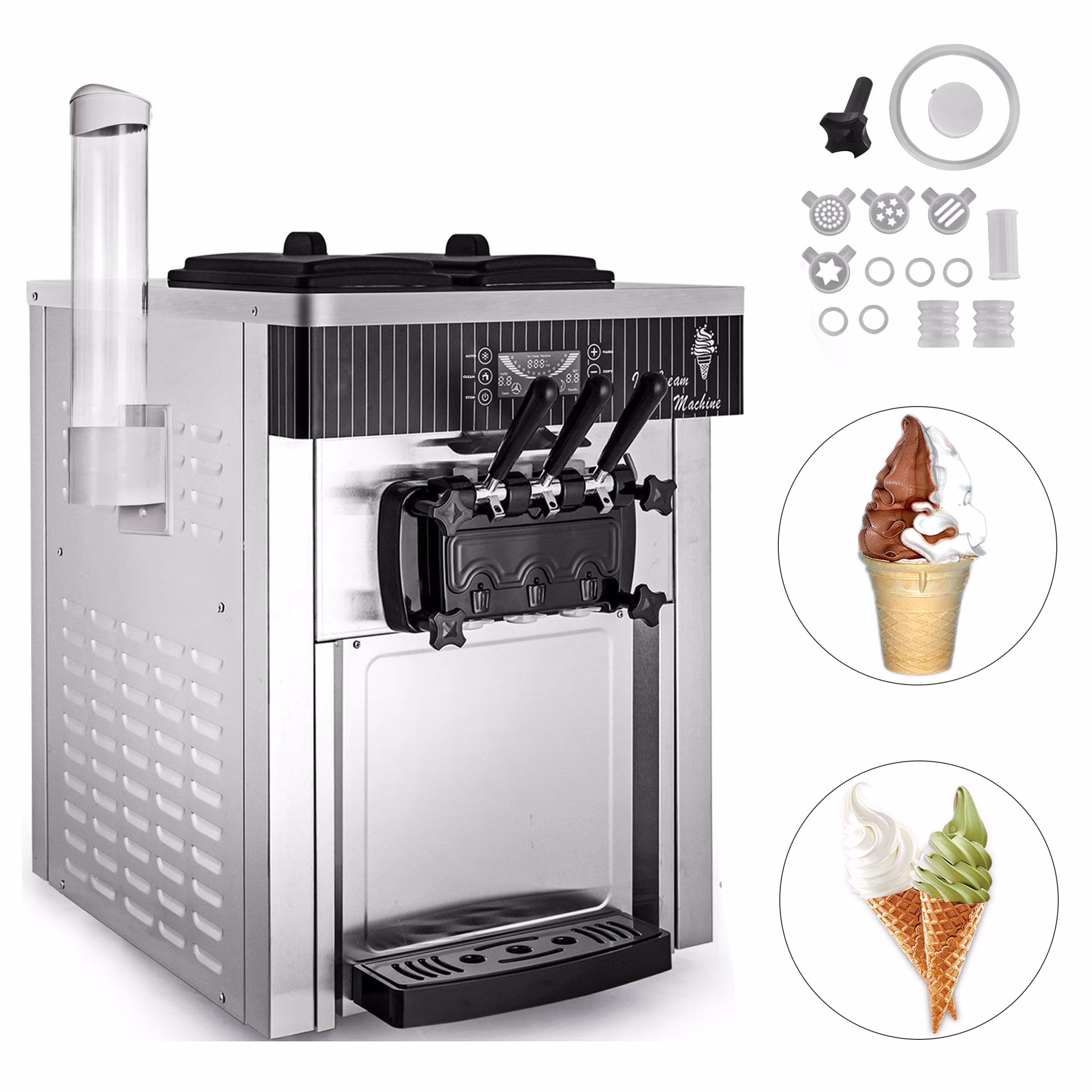 SIHAO 1200W Commercial Ice Cream Machine Countertop 18L/H Soft Serve Ice Cream Maker with LED Display - Image 3