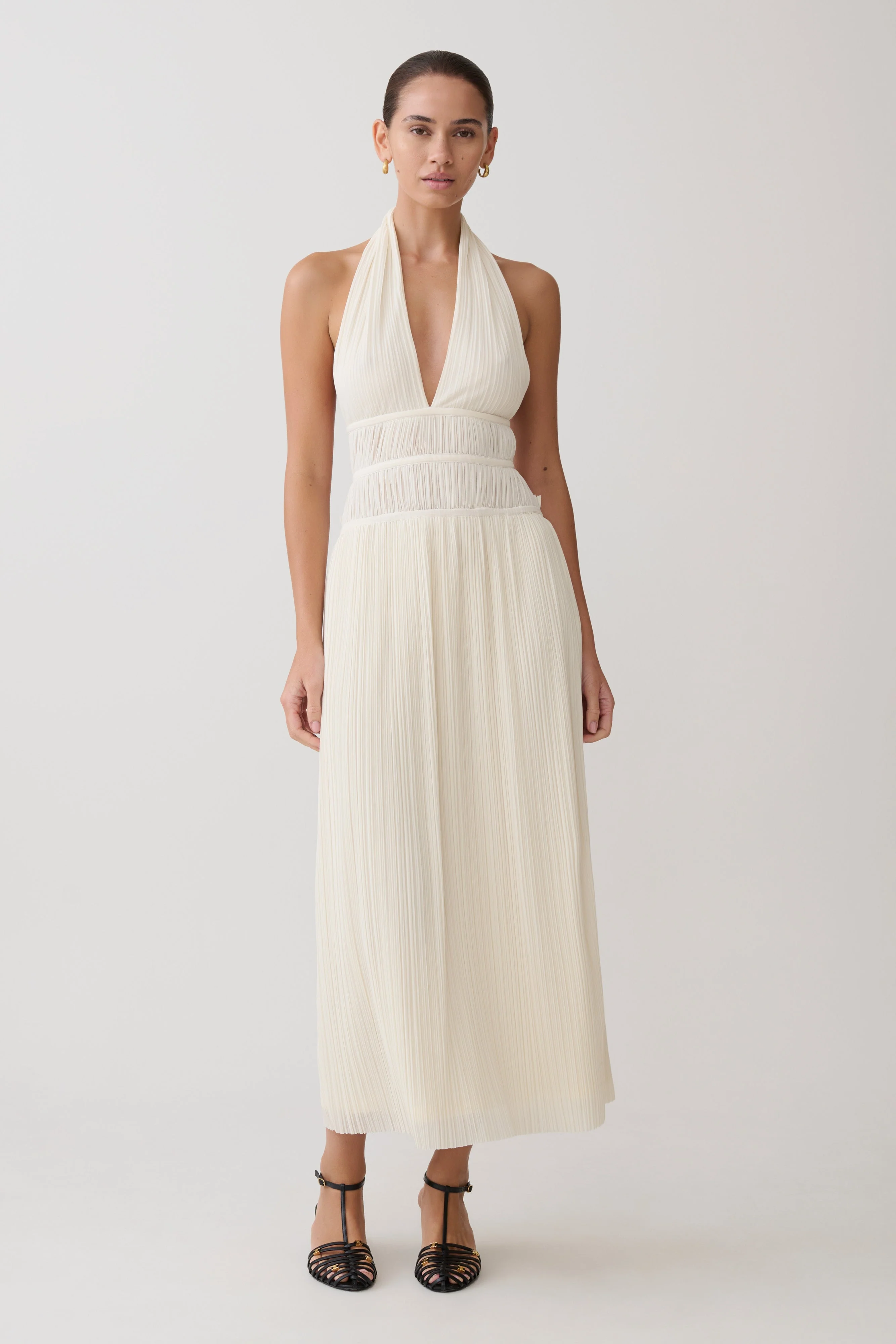 Thien Cowl Halter Midi Dress - Ivory