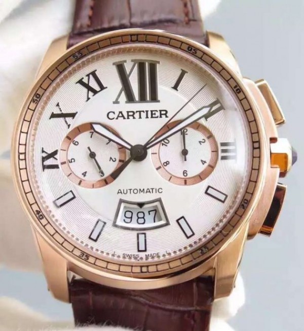 Replica Cartier JF Cartier Calibre de Cartier RG Chronograph White Dial Miyota 9100 - Top club