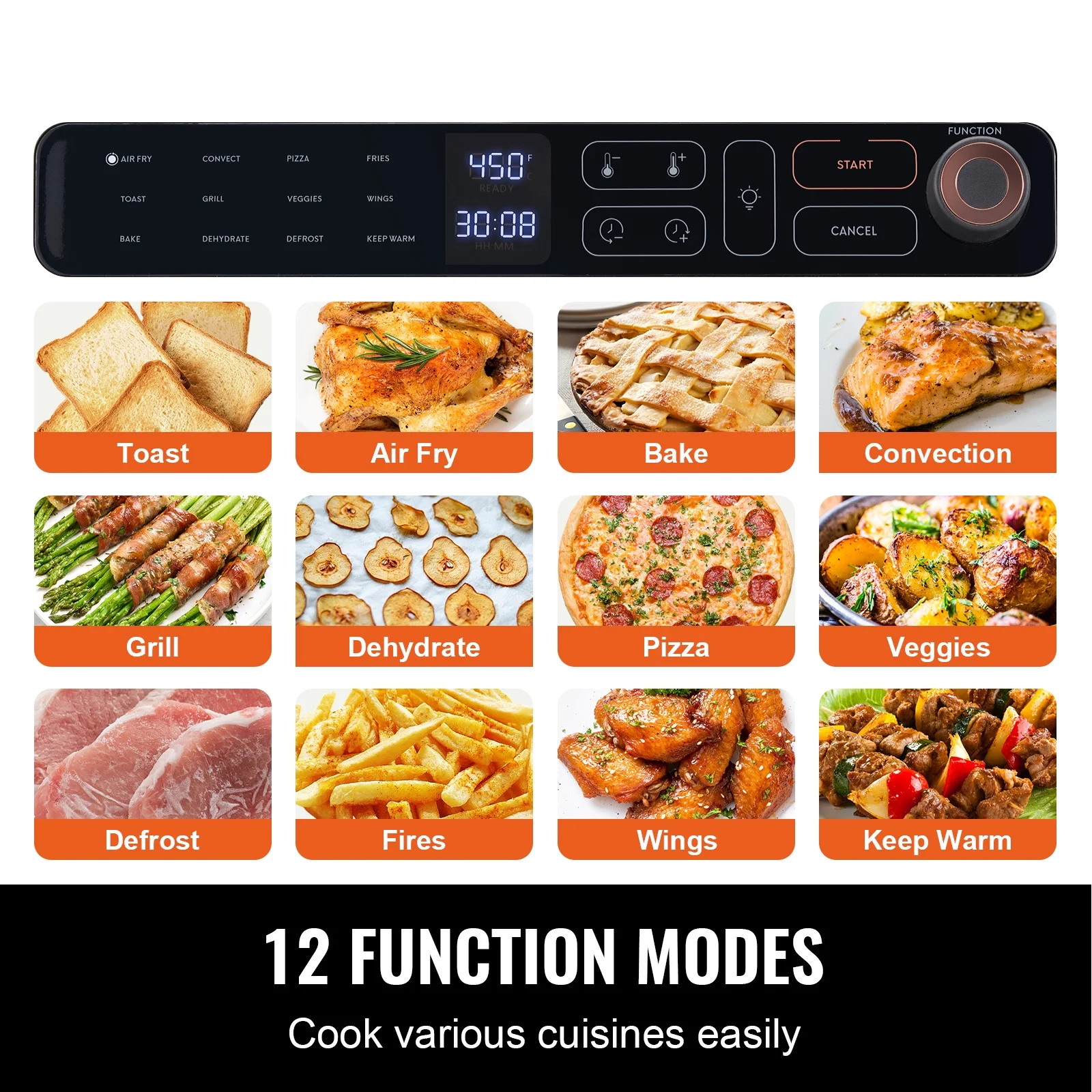 KFFKFF 12-IN-1 1700W Air Fryer Toaster Oven 25L Stainless Steel Convection Oven