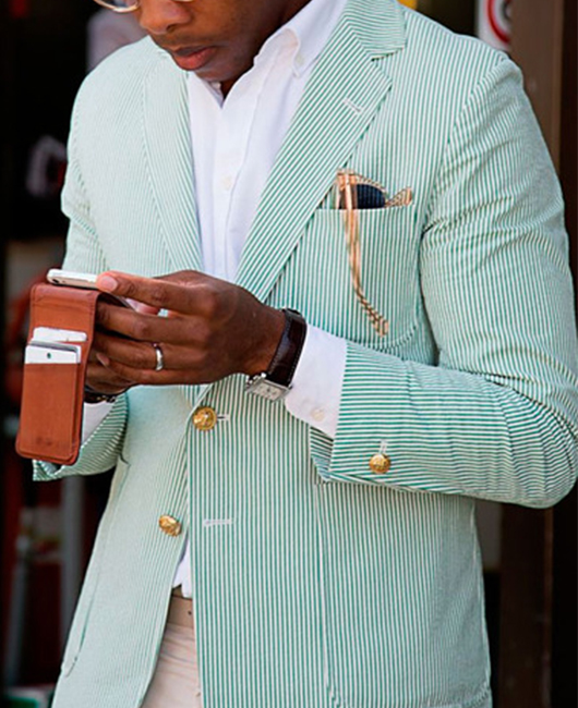 OK Casual Striped Print Notch Lapel Two Button Blazer