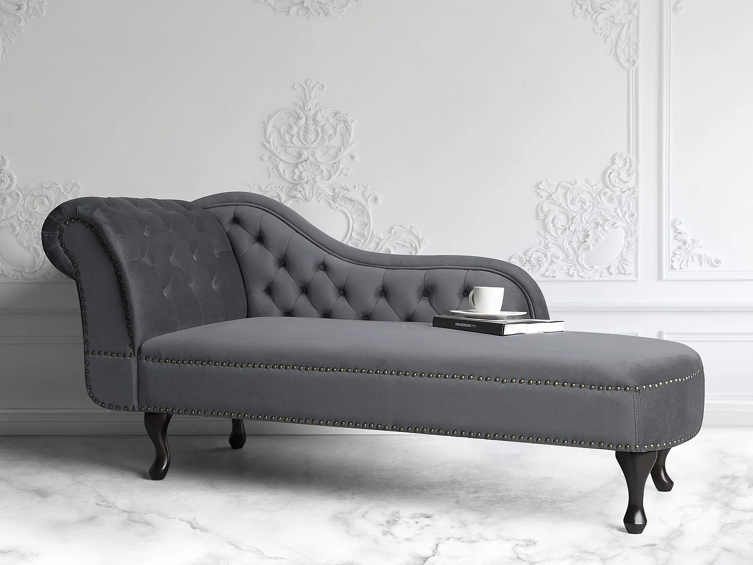 Chaise longue côté gauche NIMES Velours Gris