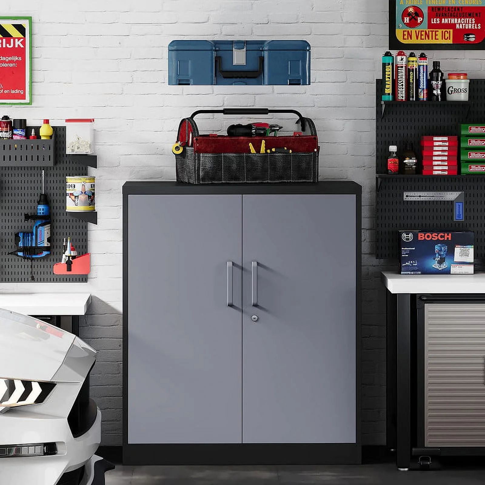 Fesbos Metal Storage Cabinet, Base Cabinets 2 Door, Steel Storage Cabinets with Locking Doors and Shelves for Garage, Kithen, Home Office and Classroom
