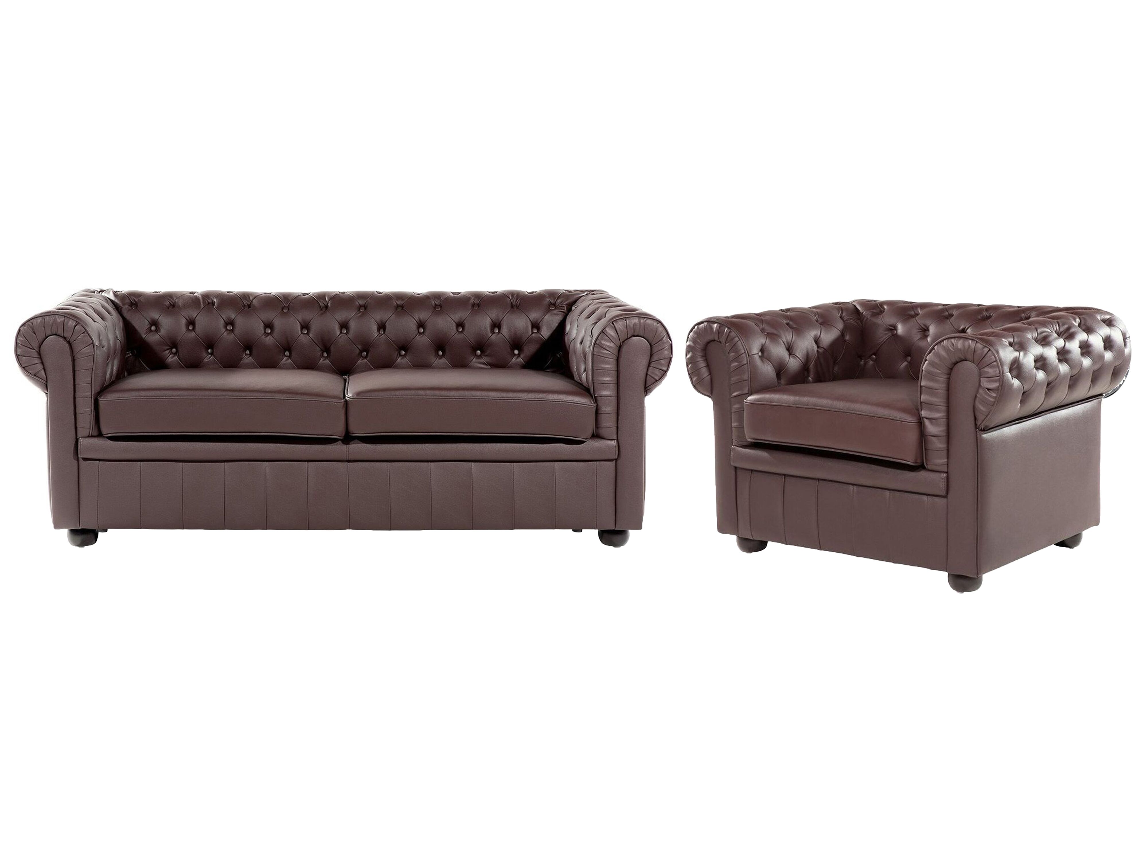 Living Room Set 4 Seater CHESTERFIELD Leather Brown
