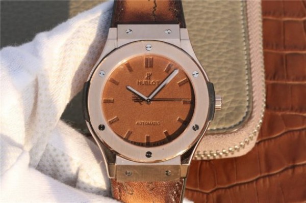 Replica Hublot Classic Fusion 45mm RG Berluti Scritto Brown Leather Dial Gummy Strap A2892 - Elite Watch Atelier