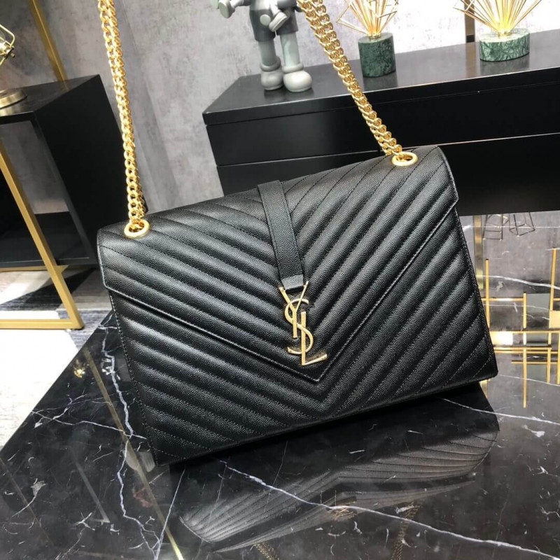 Replica Saint Laurent Grain Leather Large Envelope Chain Bag 396910 Black