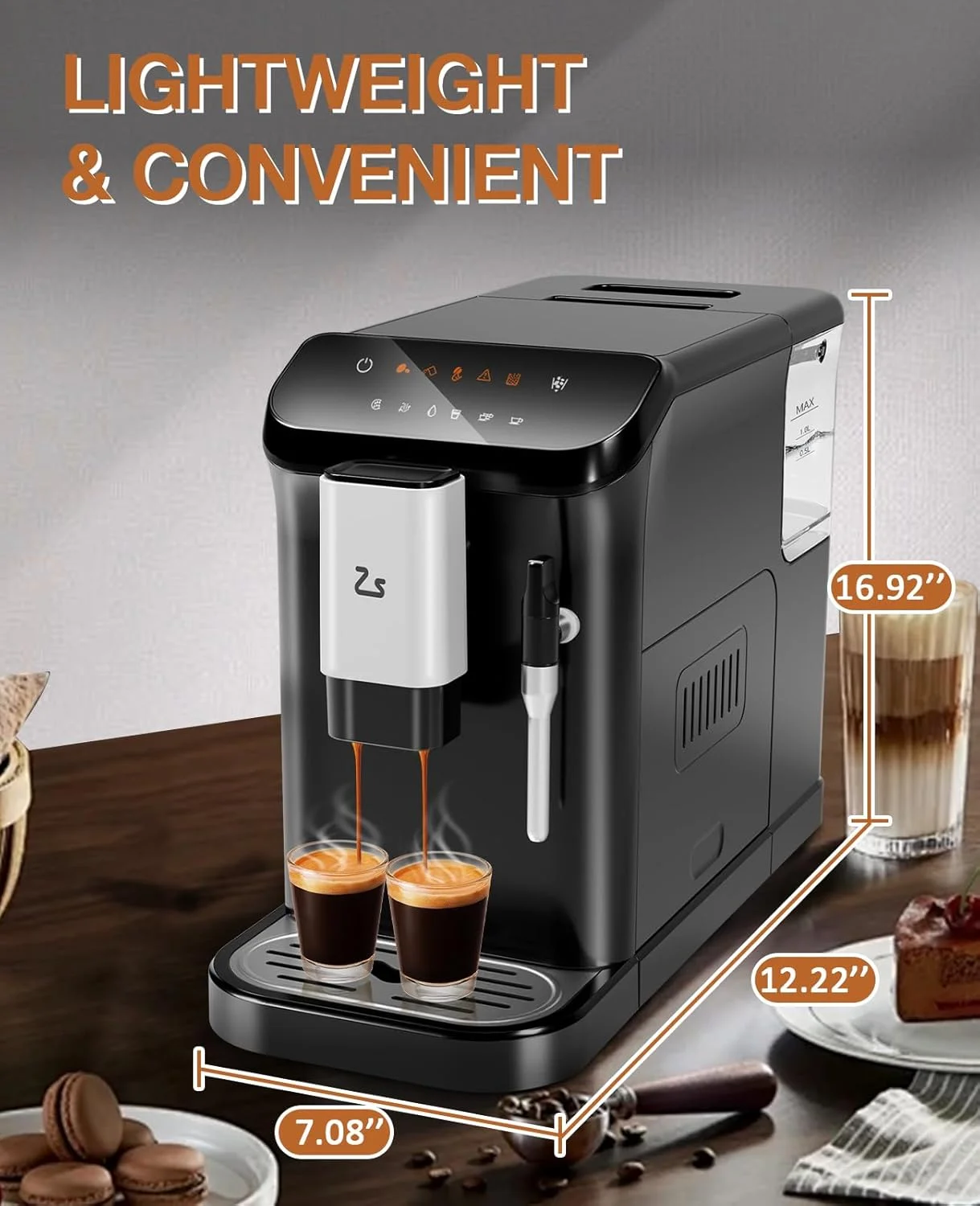Espresso Machine, 20 Bar Pump Pressure for Balanced Extraction, Professional Espresso Maker with Milk Frother Steam Wand, 1.5L Water Tank, 1-15 Adjustable Grind Size Levels, Gift for Coffee Lover