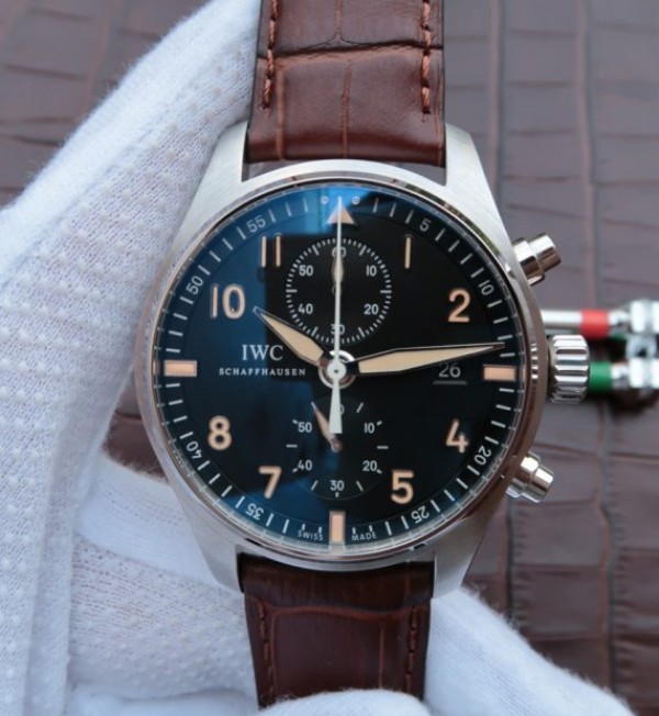 Replica IWC ZF Pilot Chrono SS IW387808 Black Dial Leather Strap - Top club