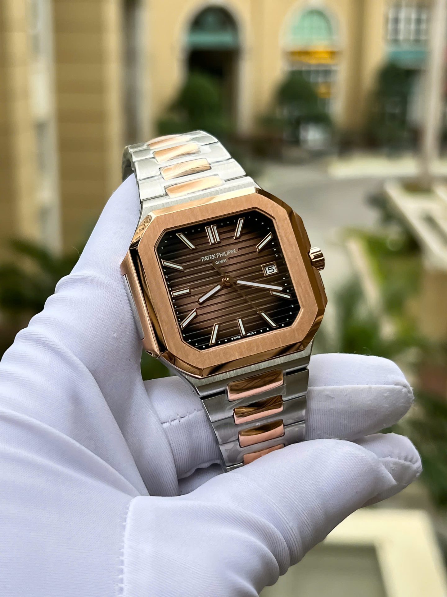 Patek Philippe Cubitus 5821 Demi Rose Gold Replica 11 Watch Dial Square Chocolate 45mm - Elite Watch Atelier