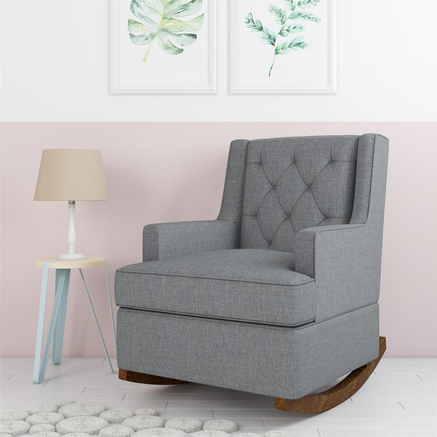 Baby Relax Bennet Transitional Wingback Nursery Rocker Chair. Gray