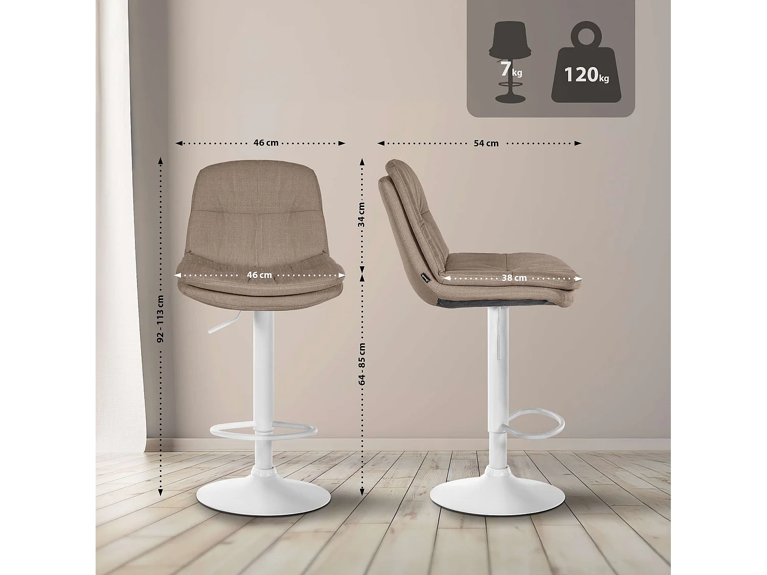 Tabouret de bar - Tissu - Taupe - Laurel
