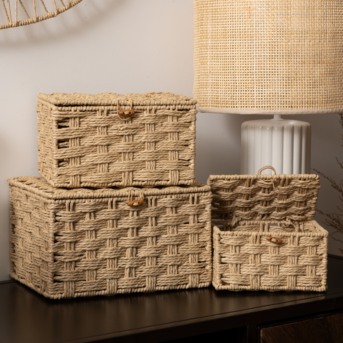 Set of 3 boxes "Elio" Natural, L.18/22/25 cm