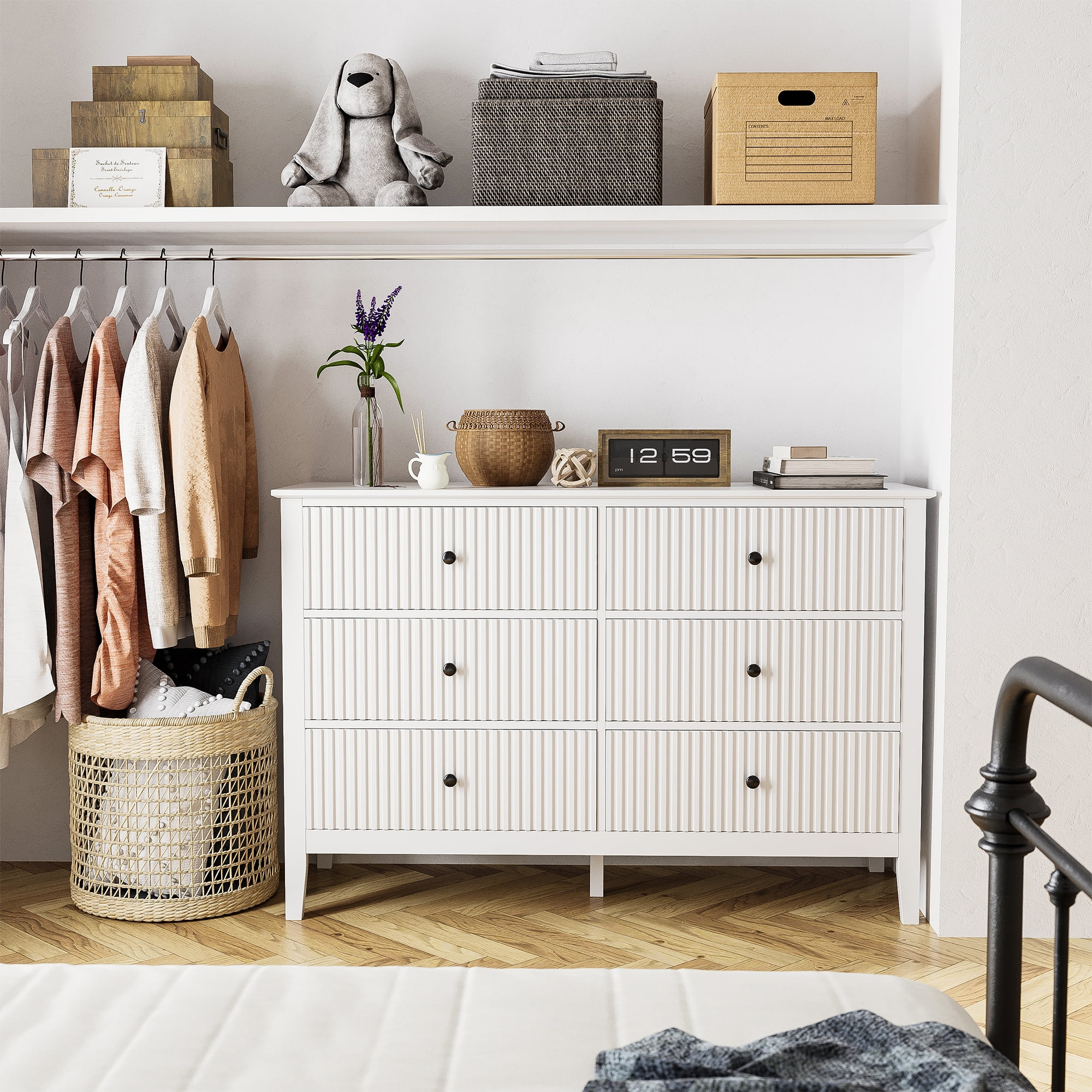 May Color Large White 3 Drawer Dresser Set of 2 with Fluted Panel, Modern Chest of Drawers with Silent Slide Drawers, Wood Accent Nightstand with Storage for Bedroom Living Room, Hallway - Image 118