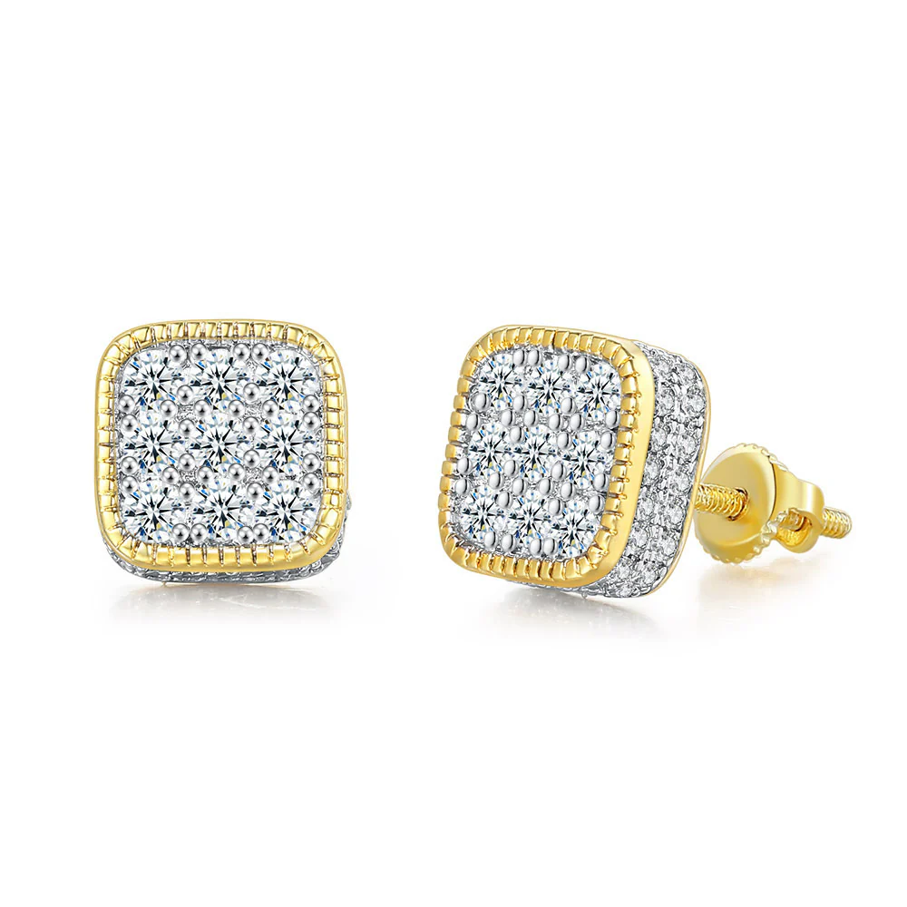 Square Hip-hop Earrings Full Diamond Zircon Micro Inlay Color Separation Electroplating Thread Earrings Earrings Jewelry Gift for Women a nd Men