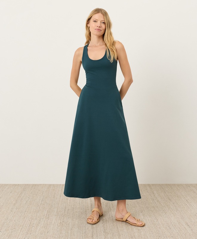 Organic Fit & Flare Open Back Maxi Dress - Deep Aqua
