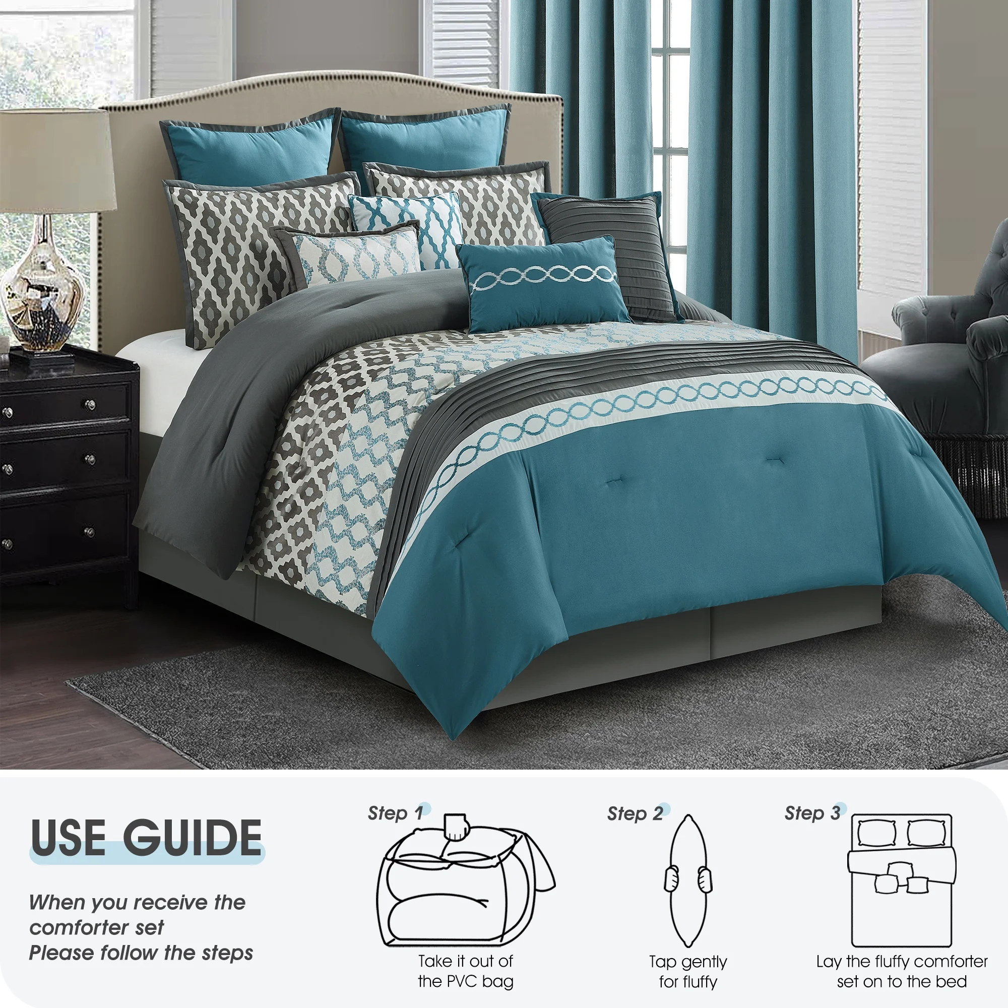 LANCO MODERN LIFESTYLE King Size Comforter Set, Burgundy, 10 Piece Bed in a Bag for All Seasons, Luxury Extreme Comfort Bedding Sets with Bedskirt, Pillow Shams, Euro Shams and Decor Pillows - Image 17