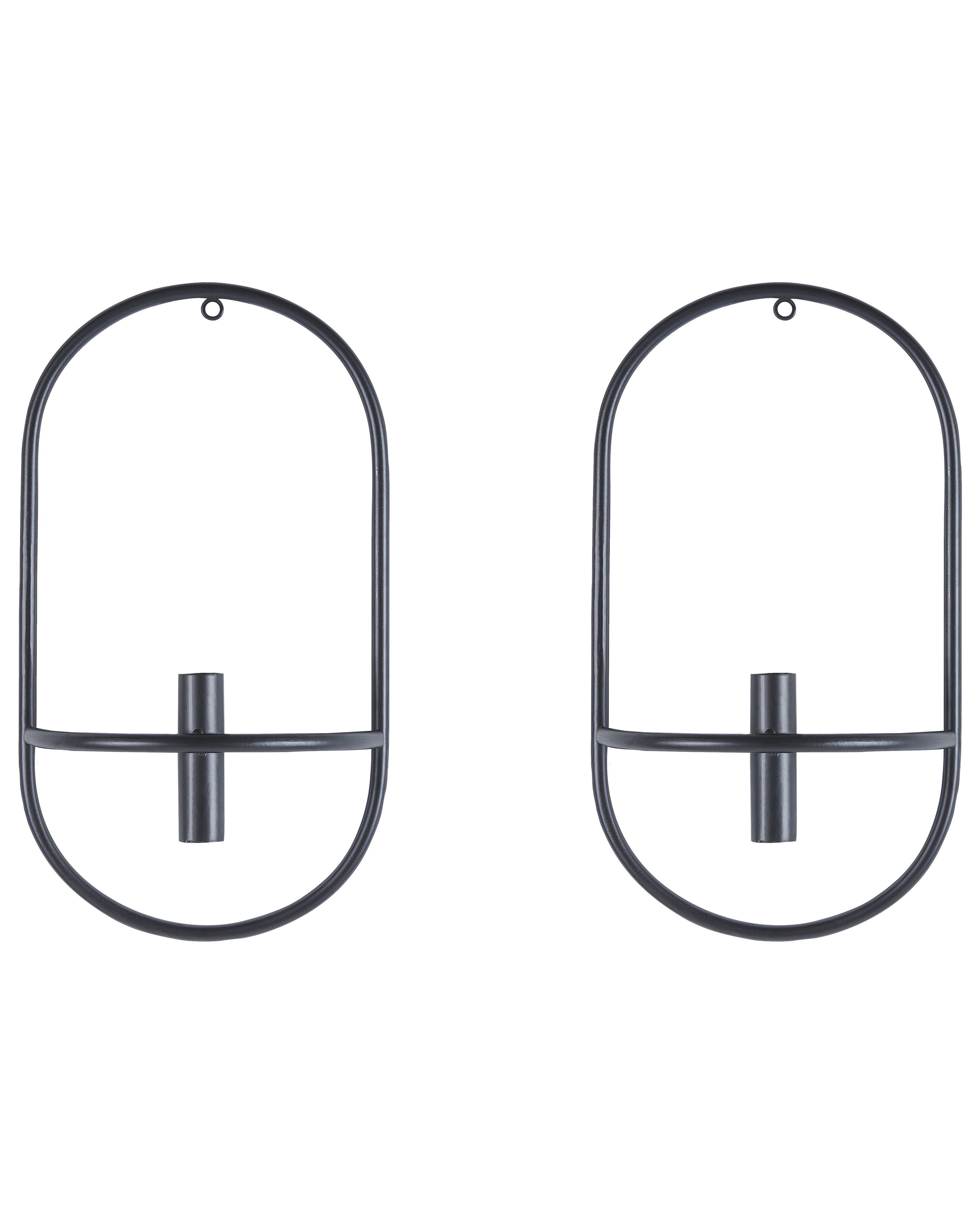 Set of 2 Wall Candle Holders CAVIANA Metal 38 cm Black