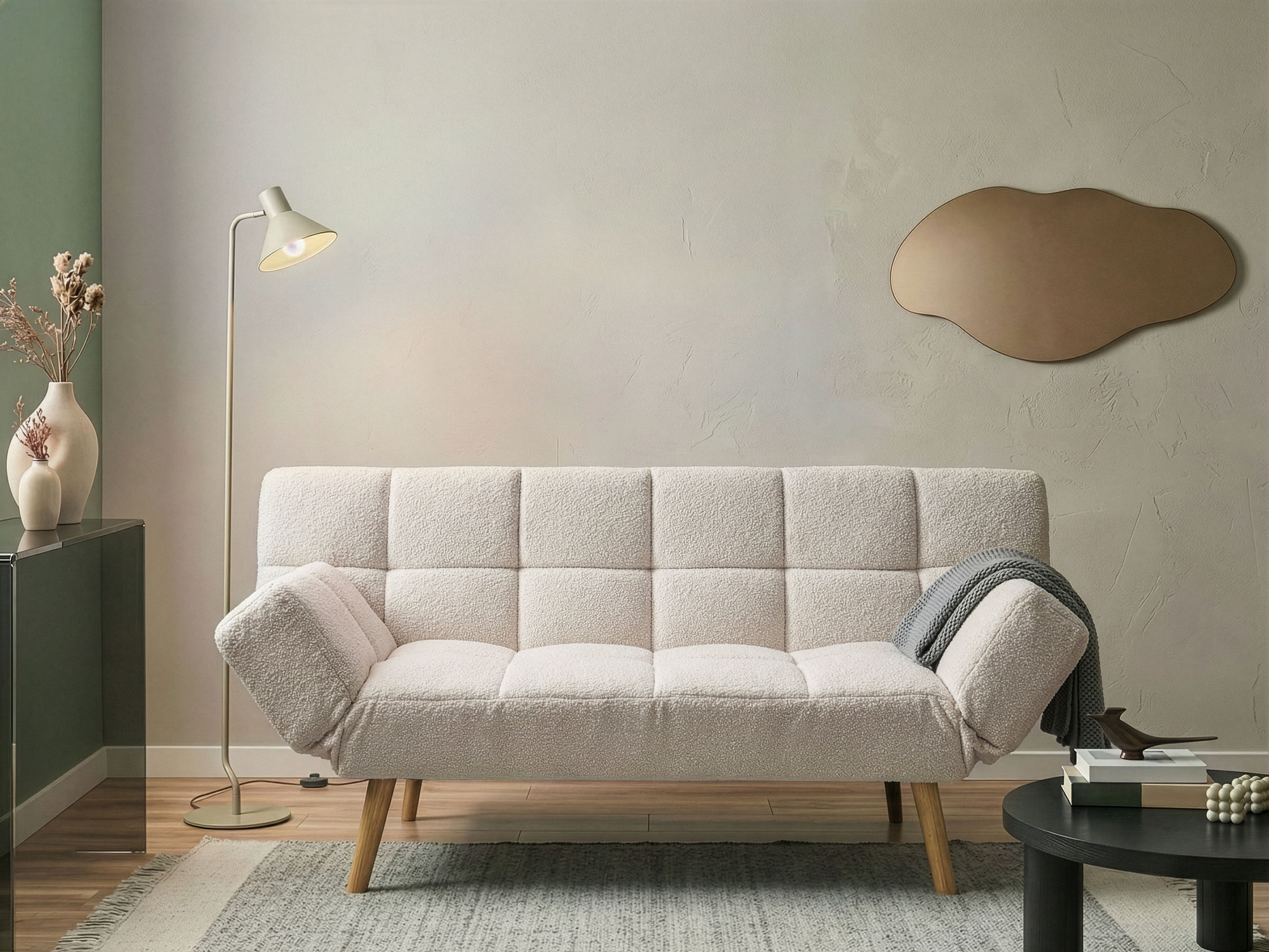 Sofa Bed 2 Seater INGARO Boucle Off-White