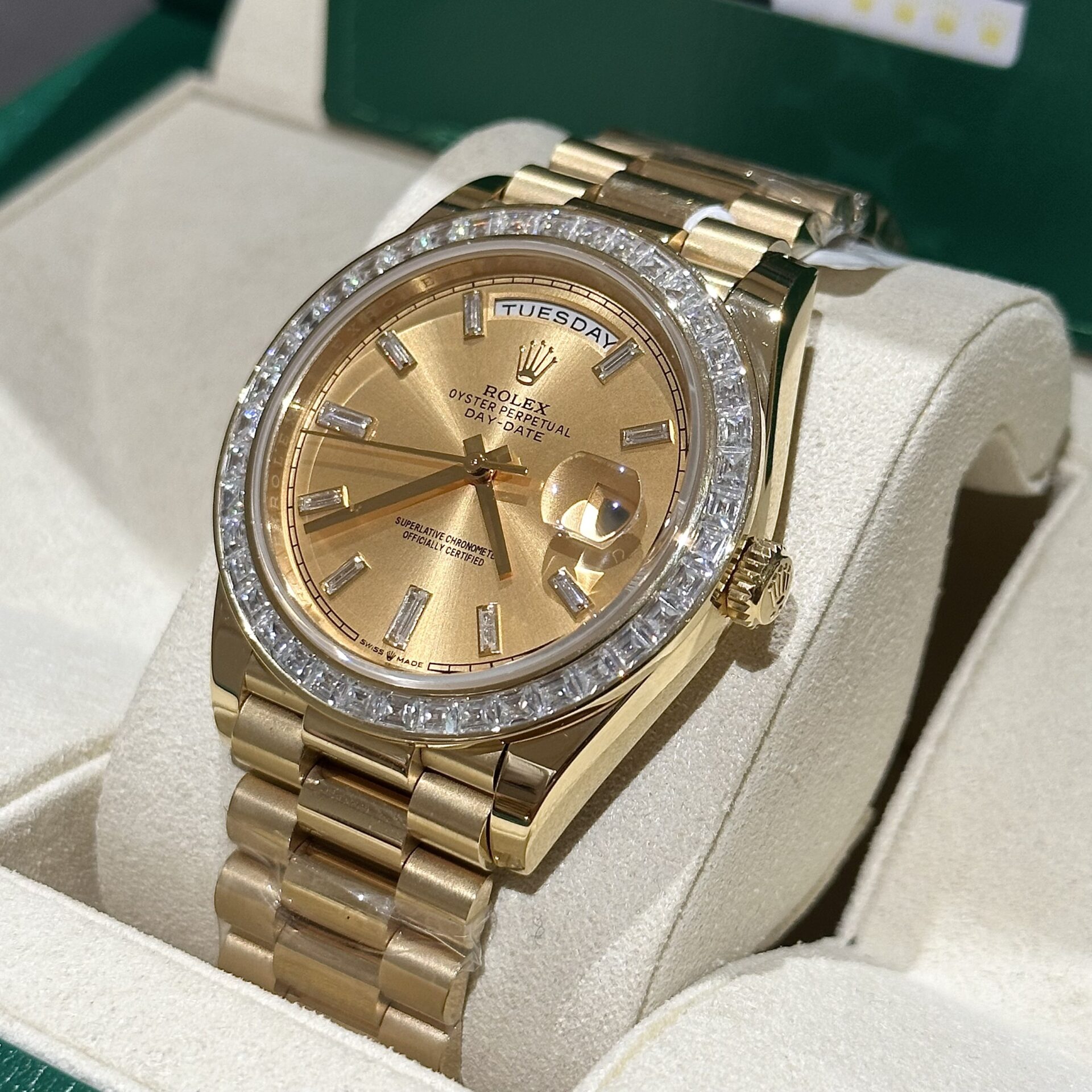 Rolex Day-Date Replica Watch Gold Wrapped Moissanite Baguette Diamond 40mm - Top club