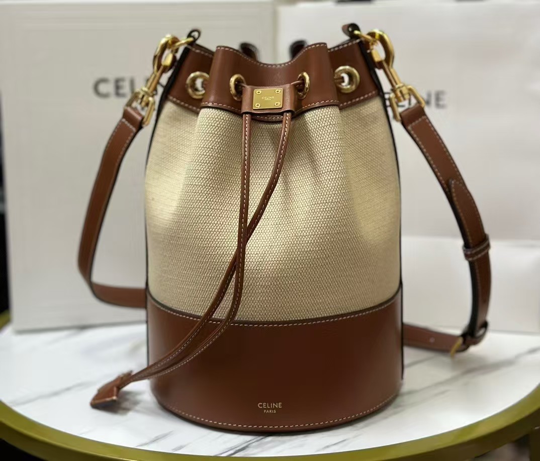 Celine Canvas Calfskin Small Drawstring Bag