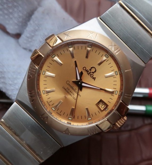 Replica Omega V6 Constellation 35mm YG Bezel YG Dial SS Bracelet A2500 - Elite Watch Atelier