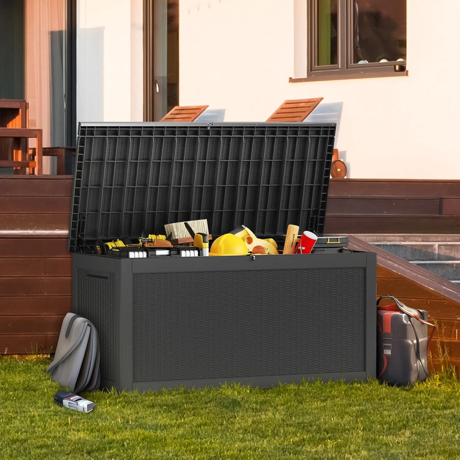 TARKARI 320 Gallon Lockable Resin Deck Box, Black - Image 5 TARKARI 320 Gallon Lockable Resin Deck Box, Black - Image 5
