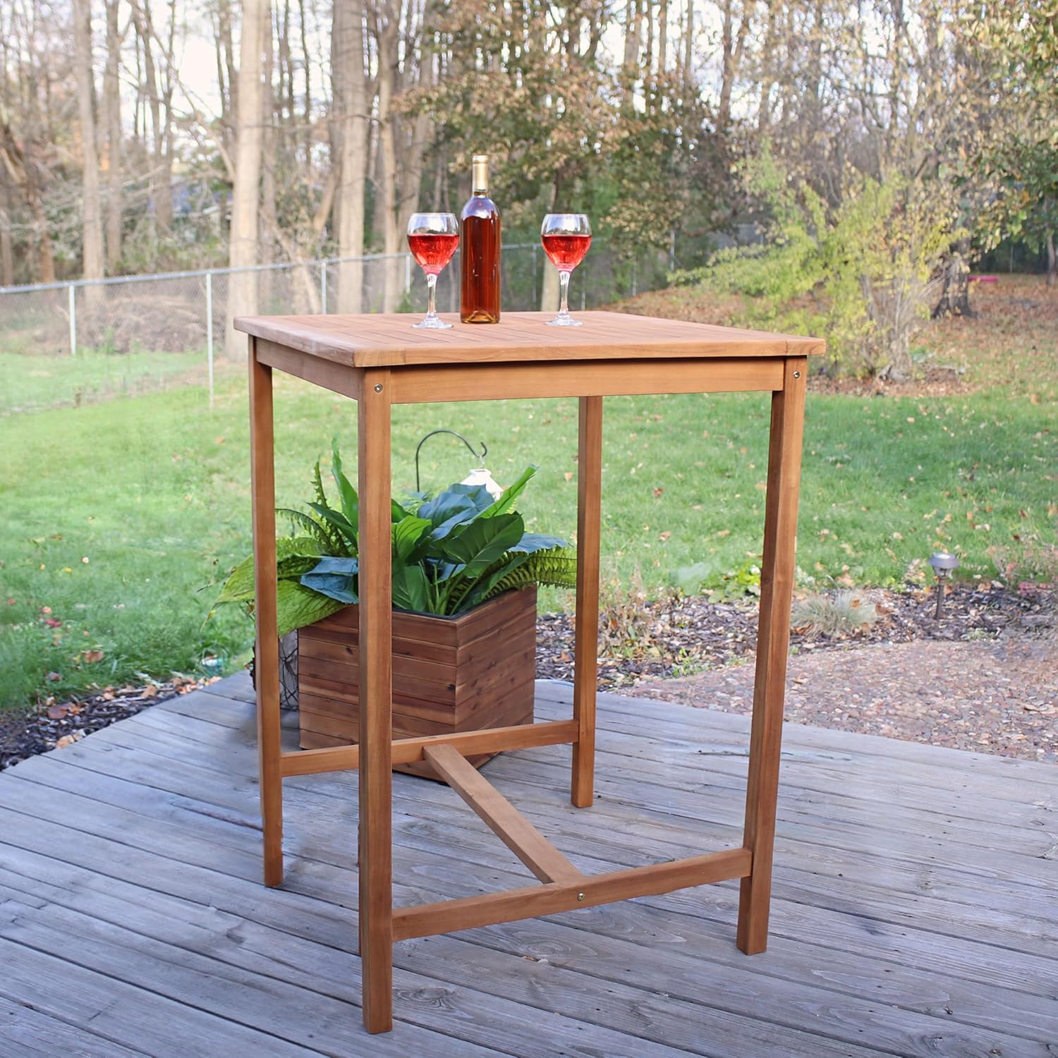 Sunnydaze Solid Teak Wood Square Patio Bar Table, 31.5in W x 31.5in D x 43.5in H - Image 2 Sunnydaze Solid Teak Wood Square Patio Bar Table, 31.5in W x 31.5in D x 43.5in H - Image 2