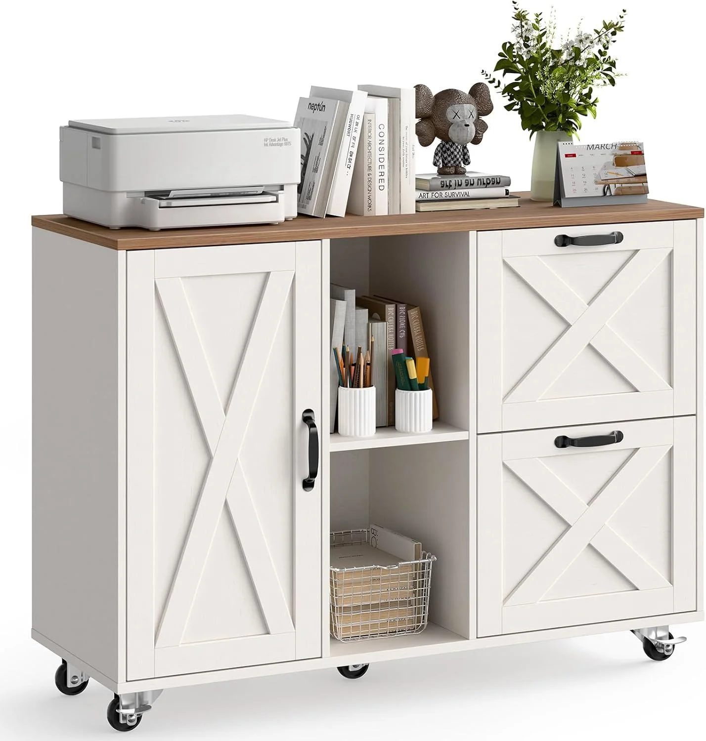 Vabches 2 Drawer Lateral File Cabinet,Mobile Wood office Cabinet for Home Office,Printer Stand with Open Storage Shelves. - Image 15