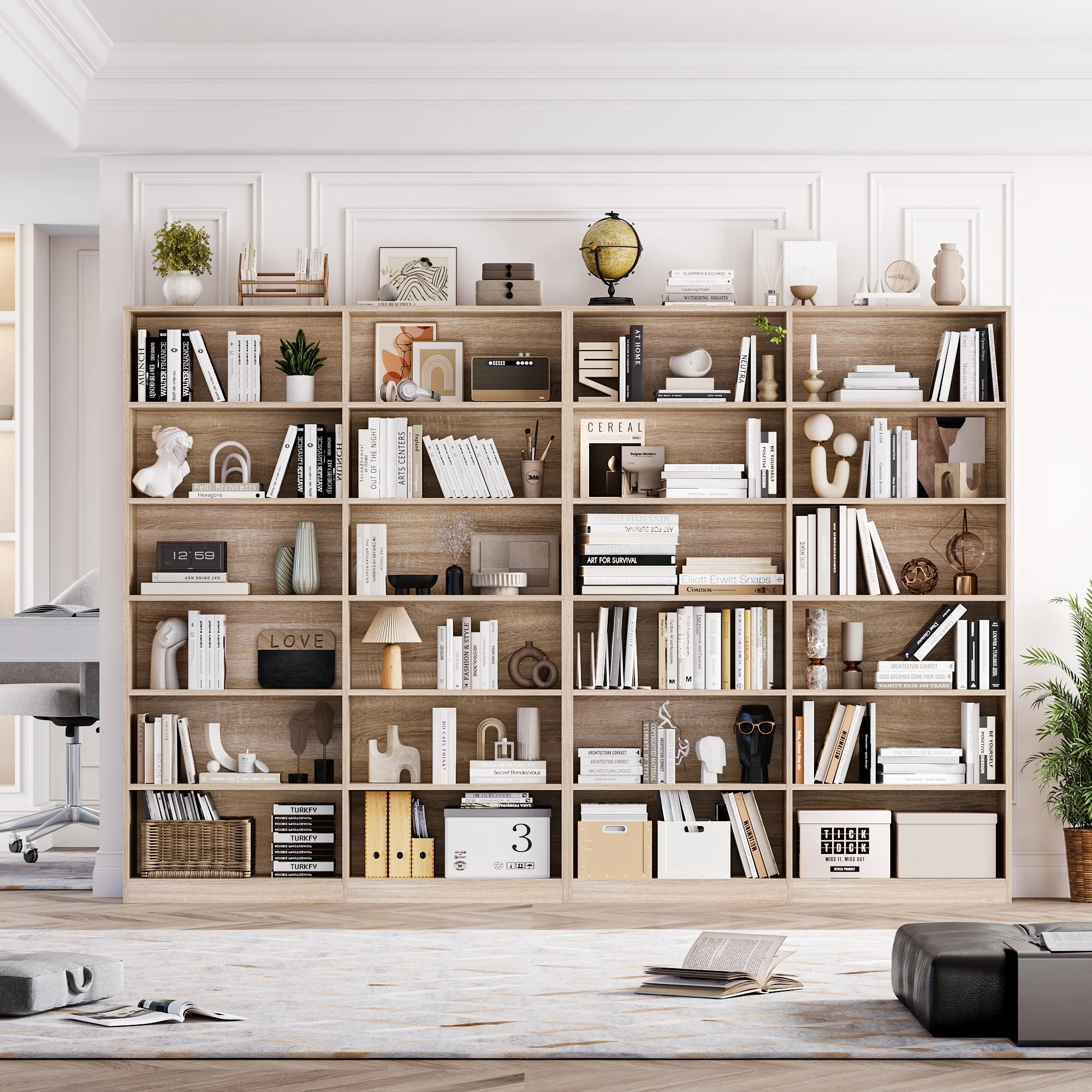 Homfa 74.3�� Double Wide 6-Tier Bookcase, Extra Large Wooden Freestanding Display Bookshelf for Home Office Living Room, White - Image 17