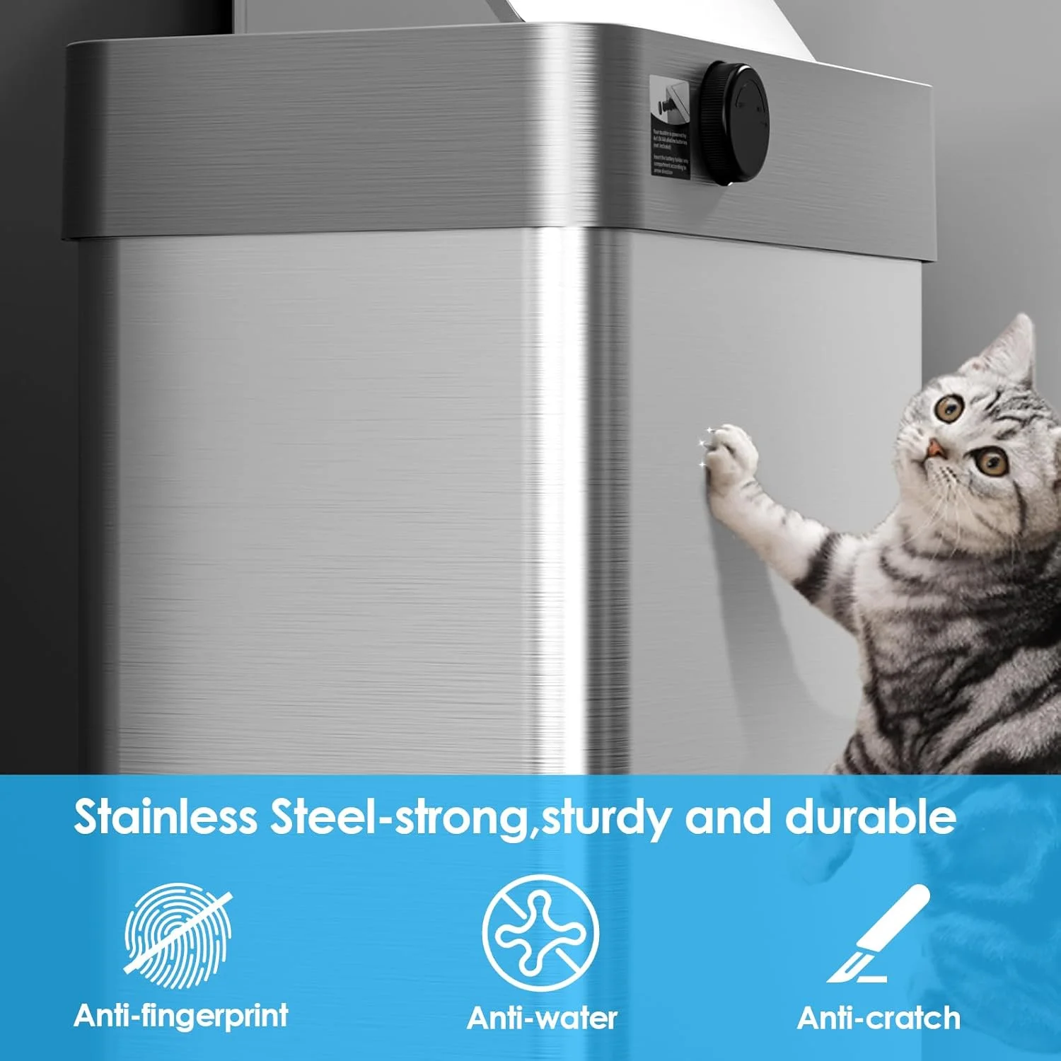 LAZY BUDDY 60 Liter / 16 Gallon Stainless Steel Motion Sensor Trash Can for Kitchen, Bathroom, Rectangular - Image 30