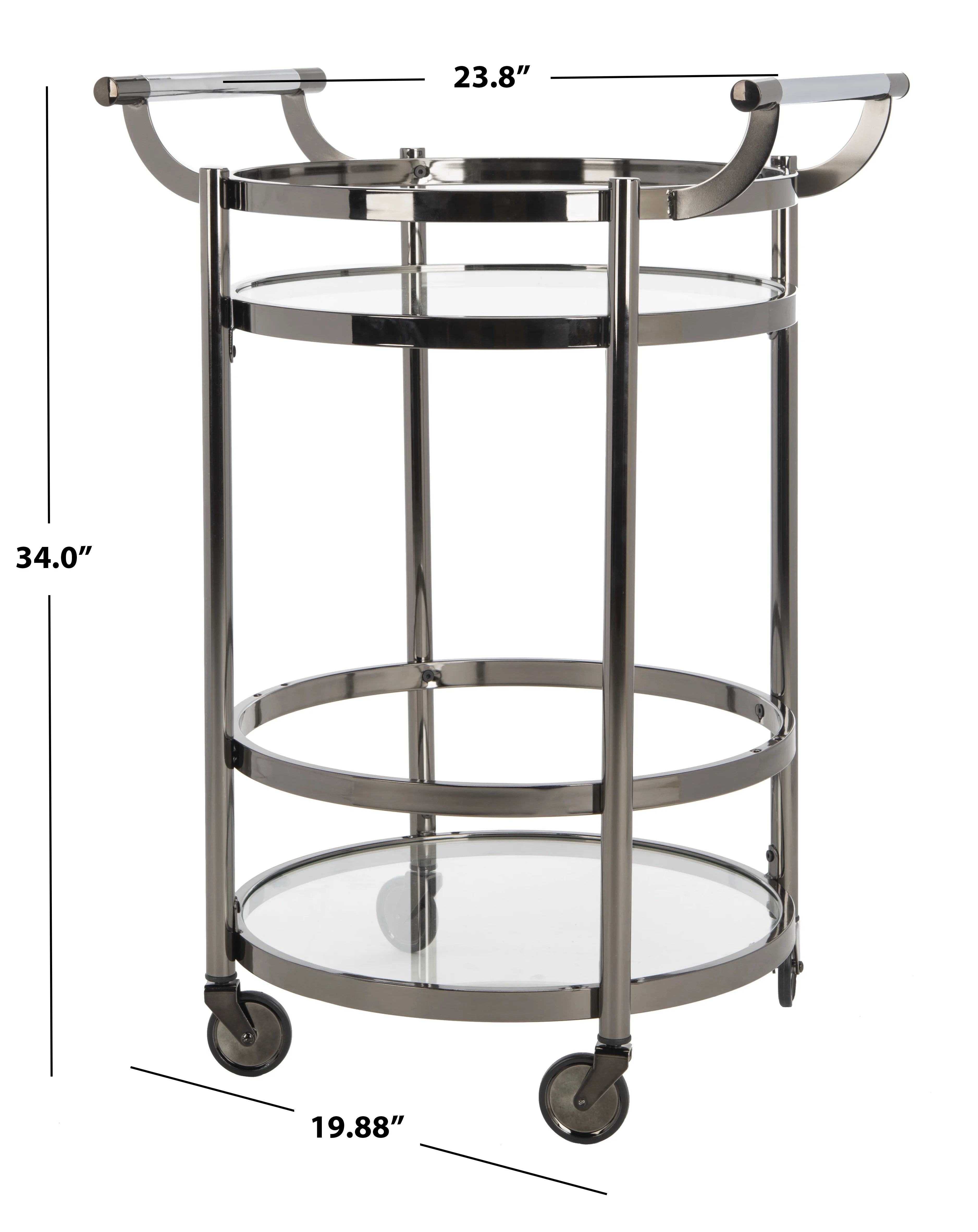 SAFAVIEH Sienna 2 Tier Modern Glam Round Bar Cart with Casters, Gun Metal