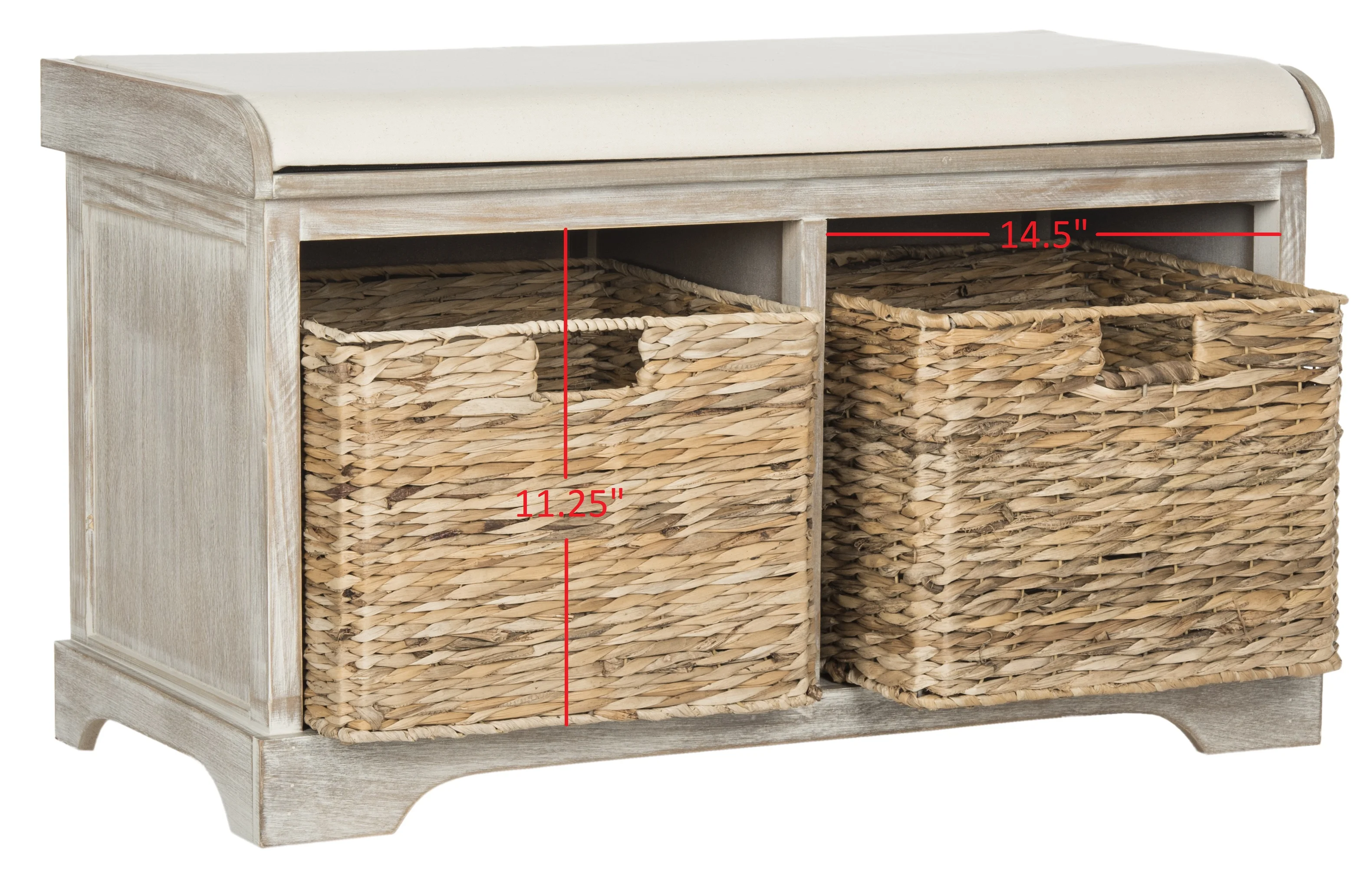 SAFAVIEH Freddy Contemporary Wicker Storage Bench with Cushion, Vintage Grey - Image 26