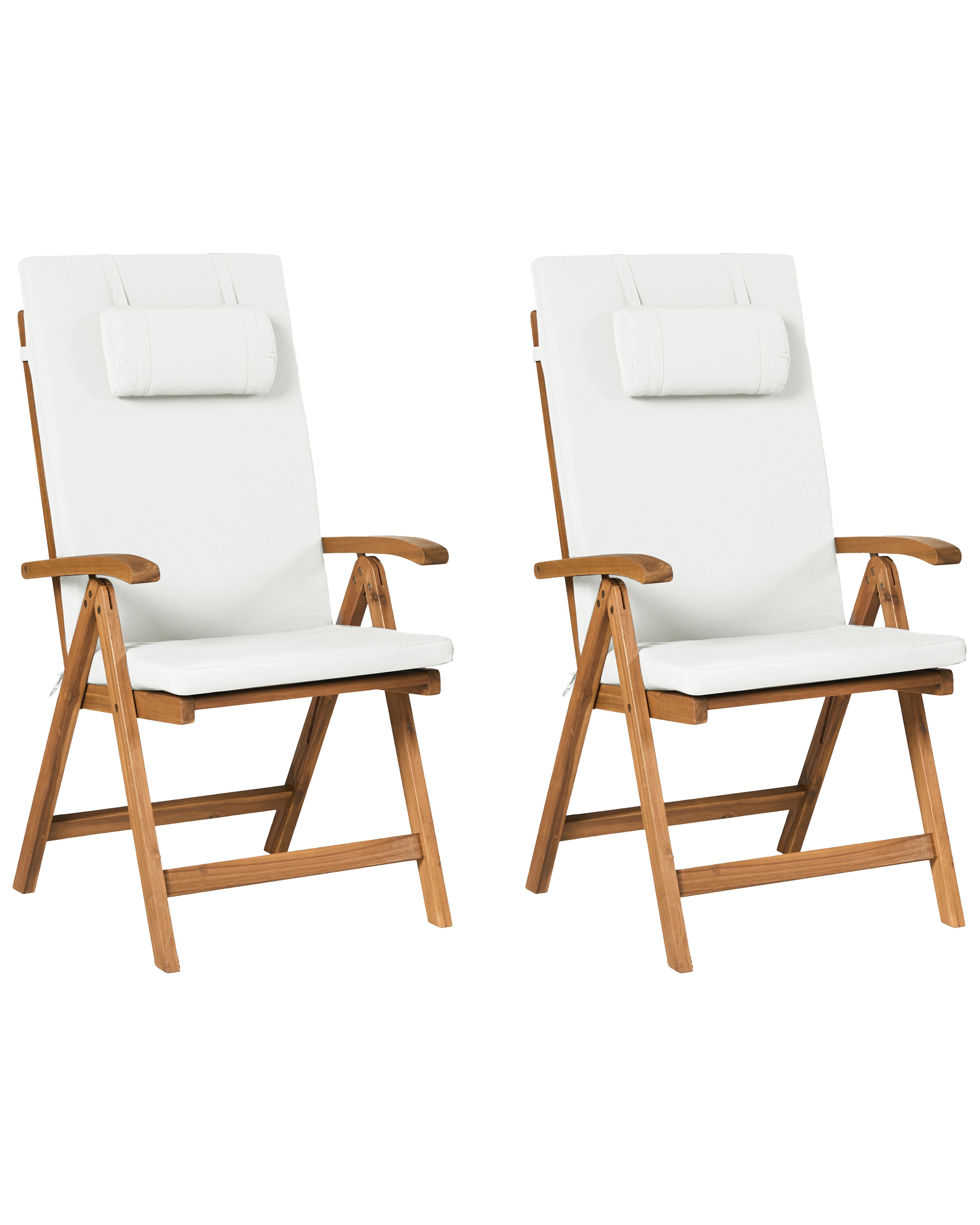 Set of 2 Garden Chairs with Cushions JAVA PREMIUM Acacia Wood Off-White