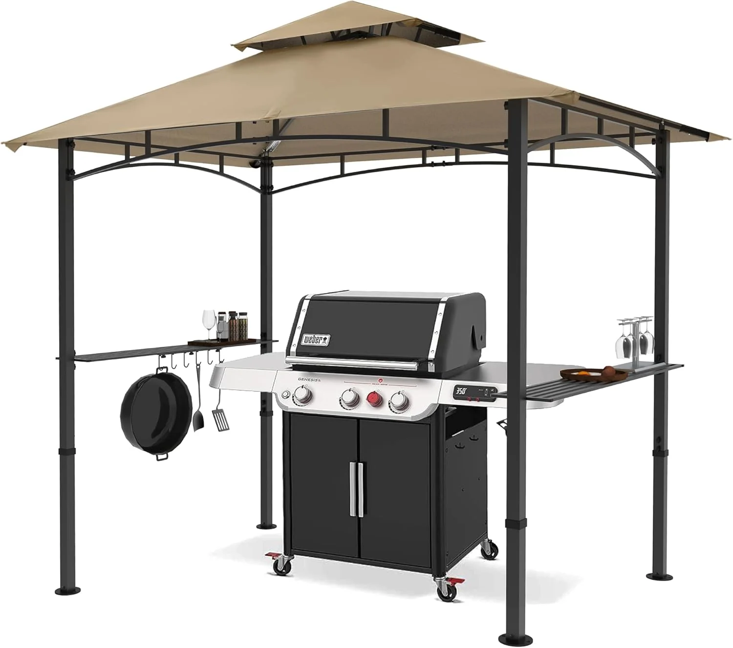Outdoor Barbecue Shelter Canopy With LED Lights, 8 Feet By 5 Feet, Gray - Image 4 Outdoor Barbecue Shelter Canopy With LED Lights, 8 Feet By 5 Feet, Gray - Image 4