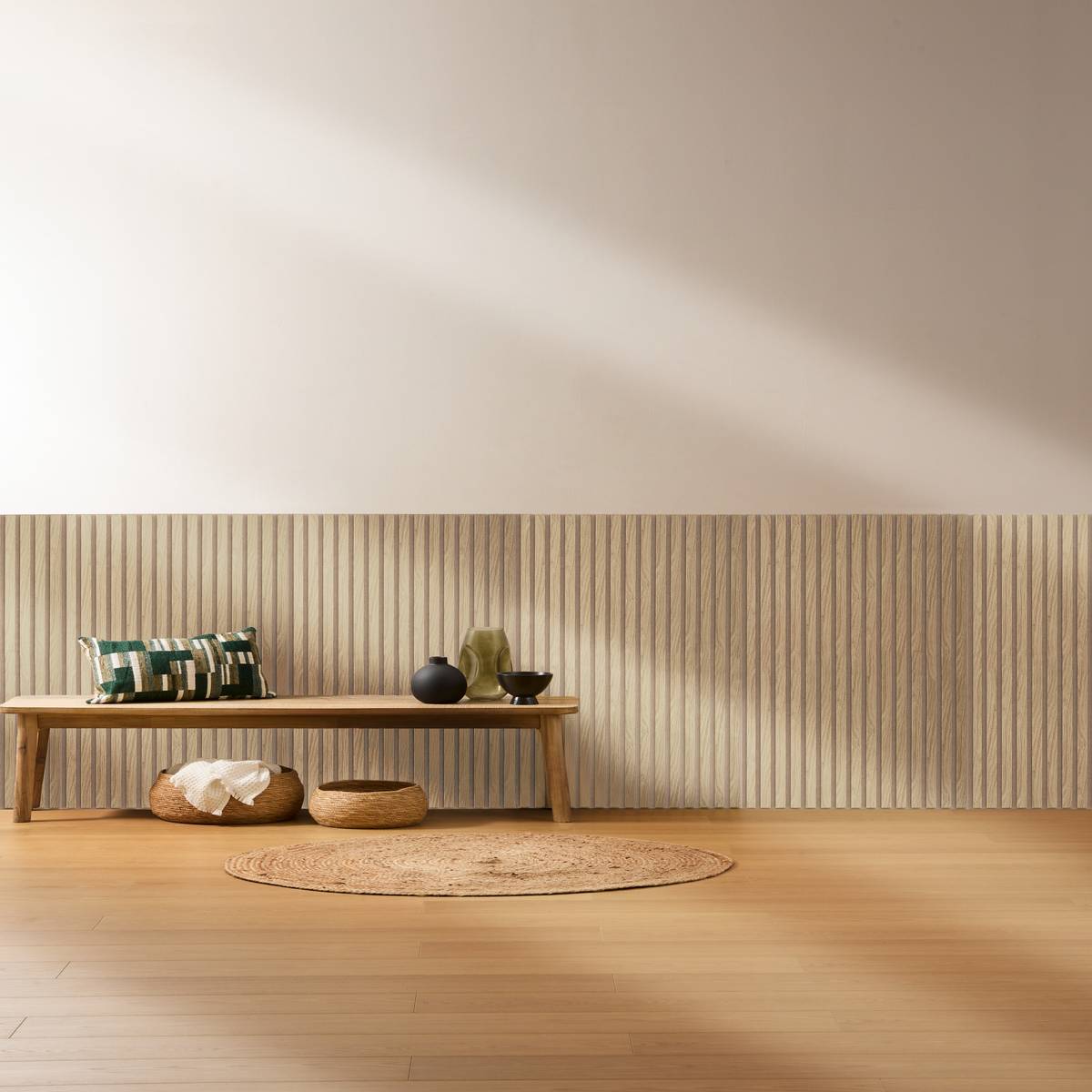 Decorative wall panel "Colva" Light oak effect, Greige background, 120x60 cm